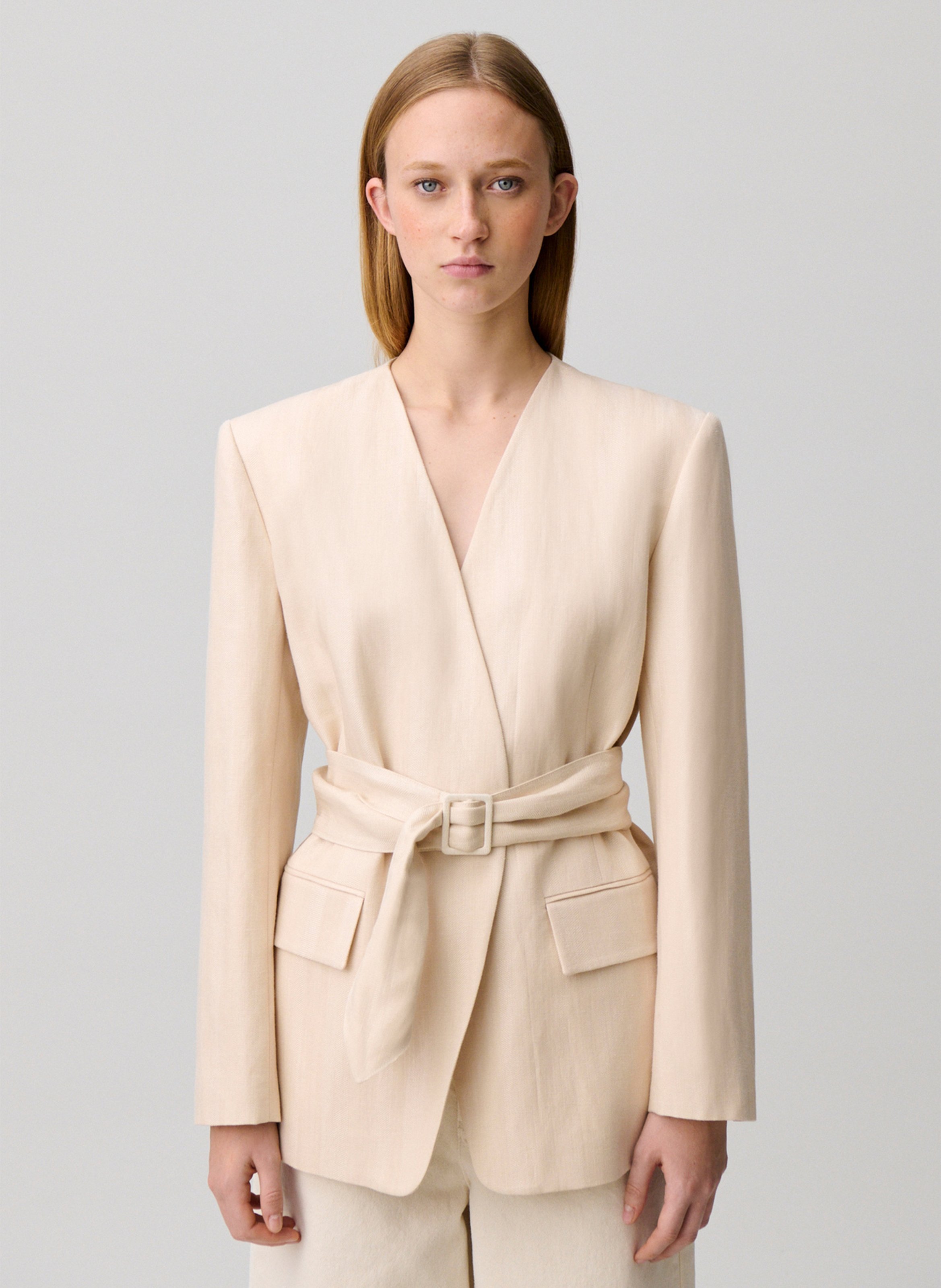 Veste droite ceinturée unie CLAUDIE PIERLOT Beige