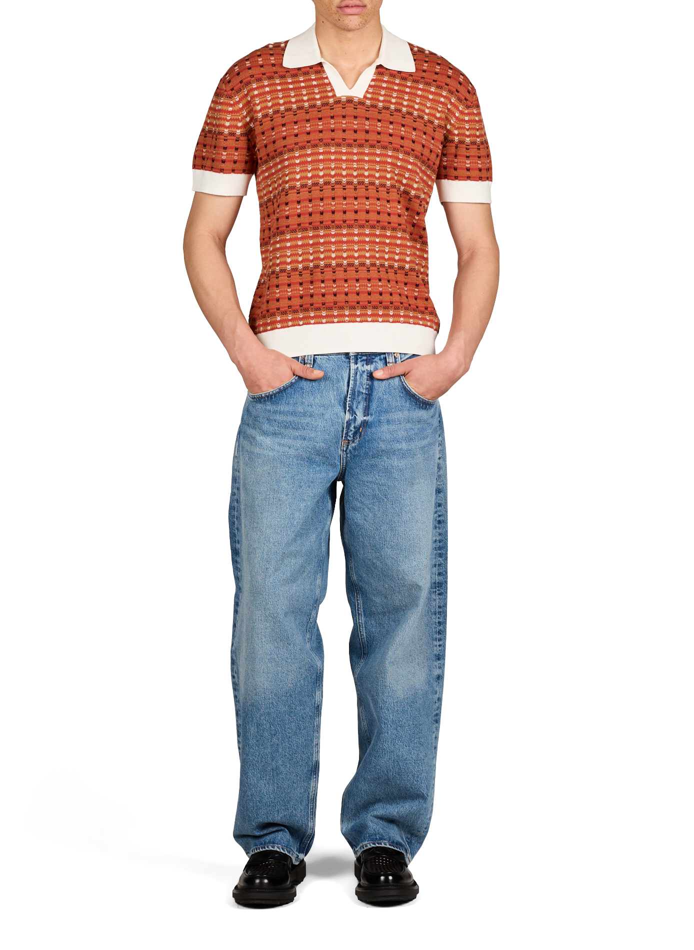 Short-sleeved patterned cotton polo DROLE DE MONSIEUR Red