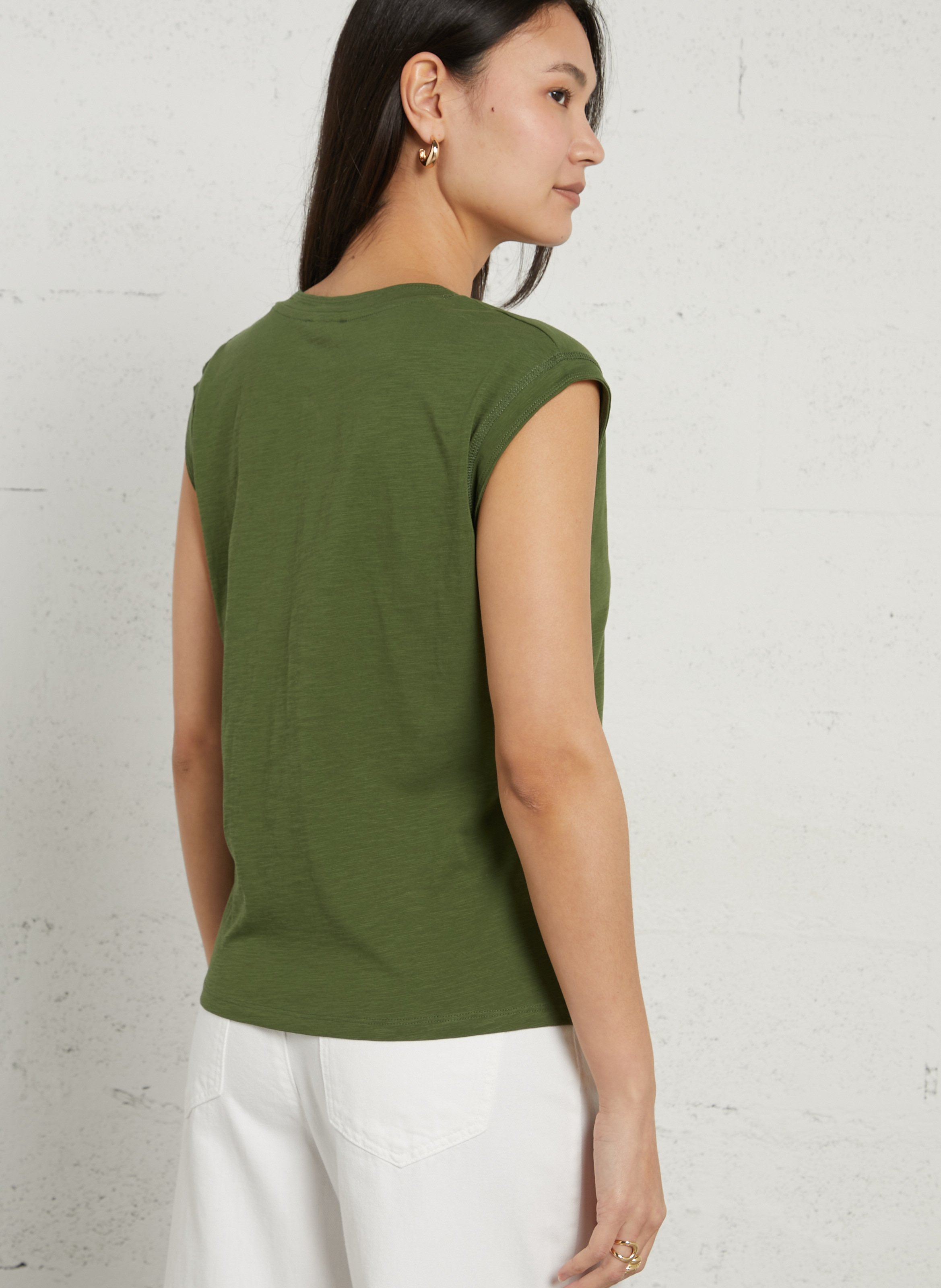Tee-shirt col v en coton delya MAISON 123 Vert