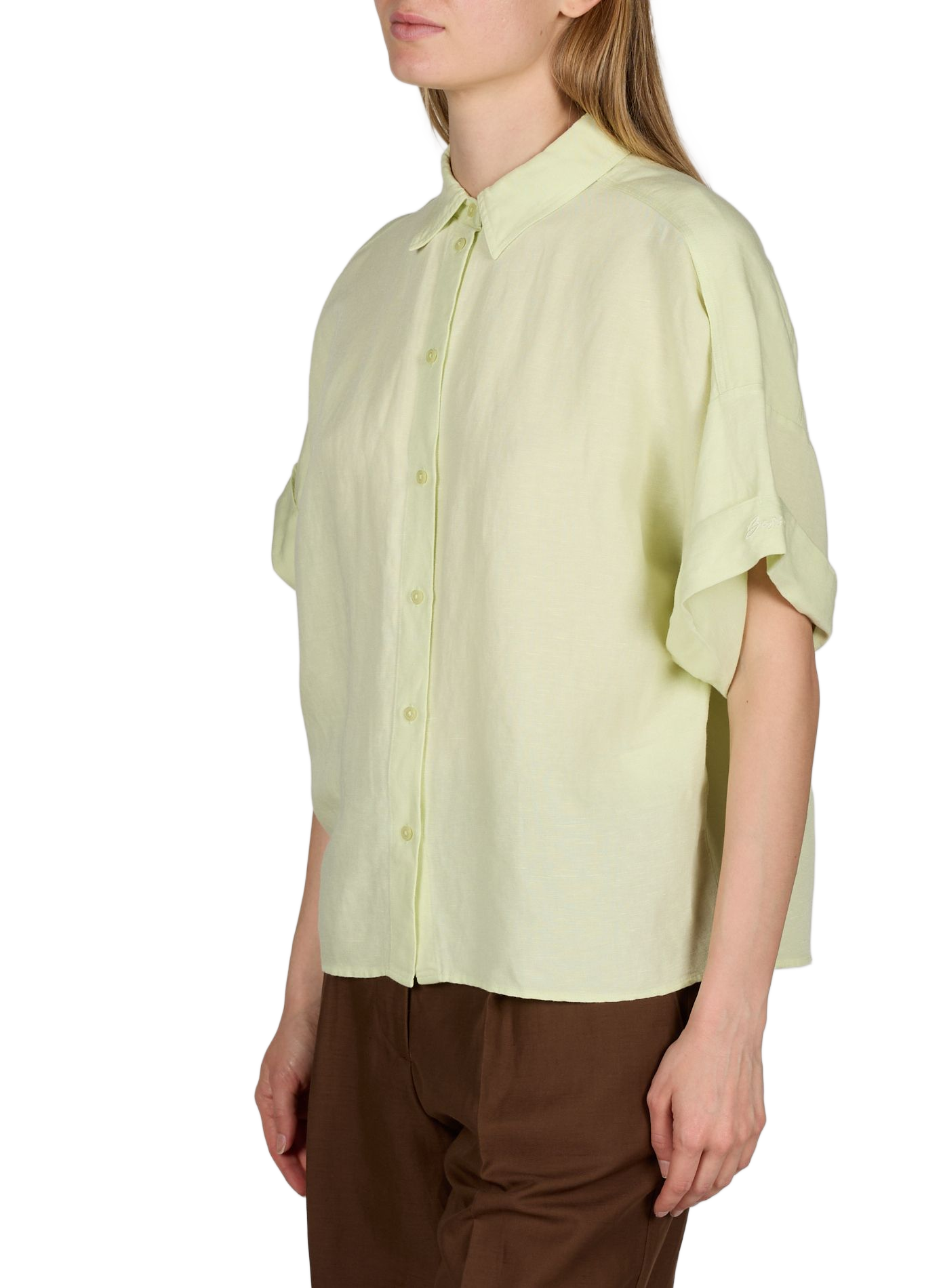 Short-sleeved linen blend Bisenas shirt BOSS Green