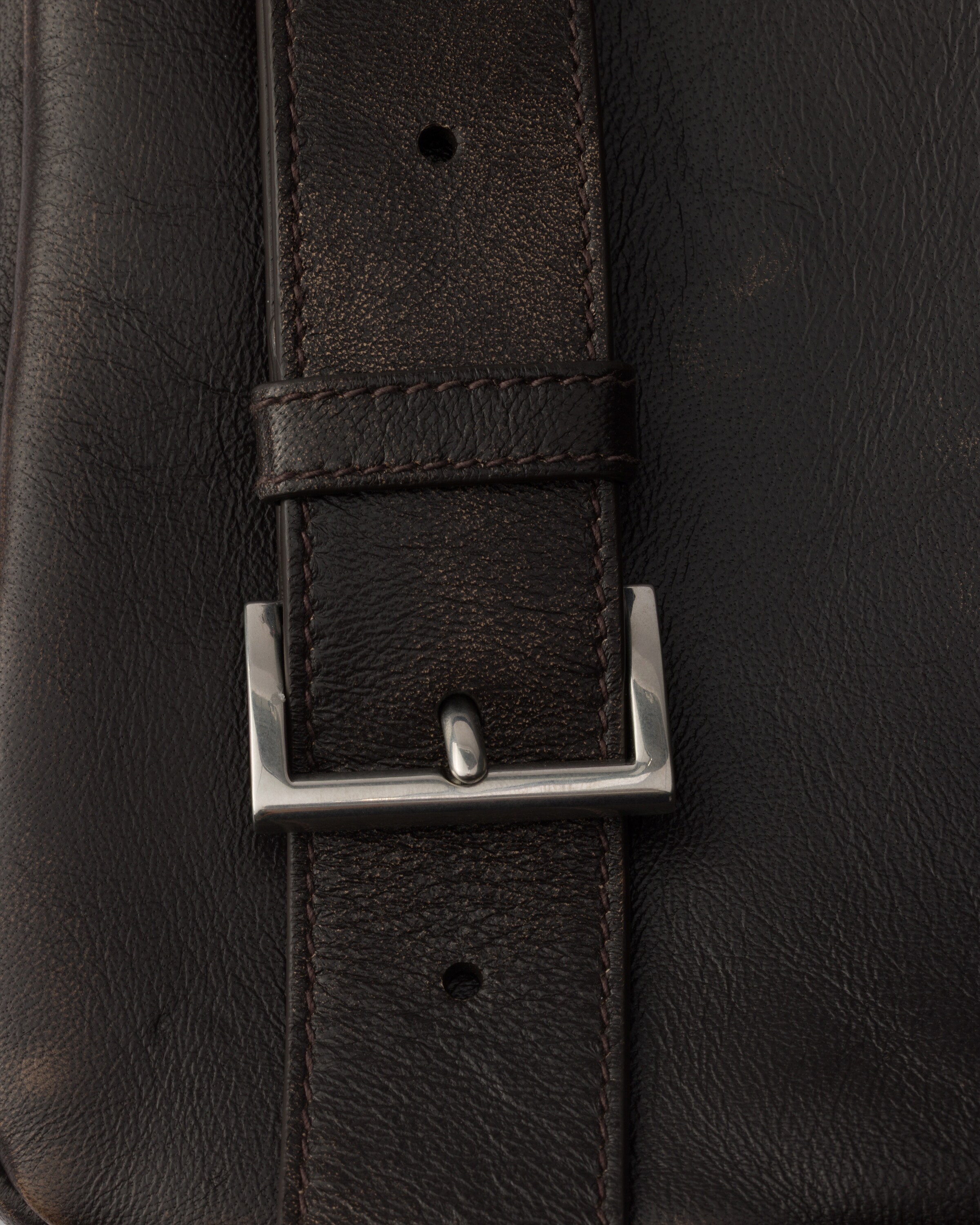 Sac porté épaule en cuir nappa vieilli PRADA Marron