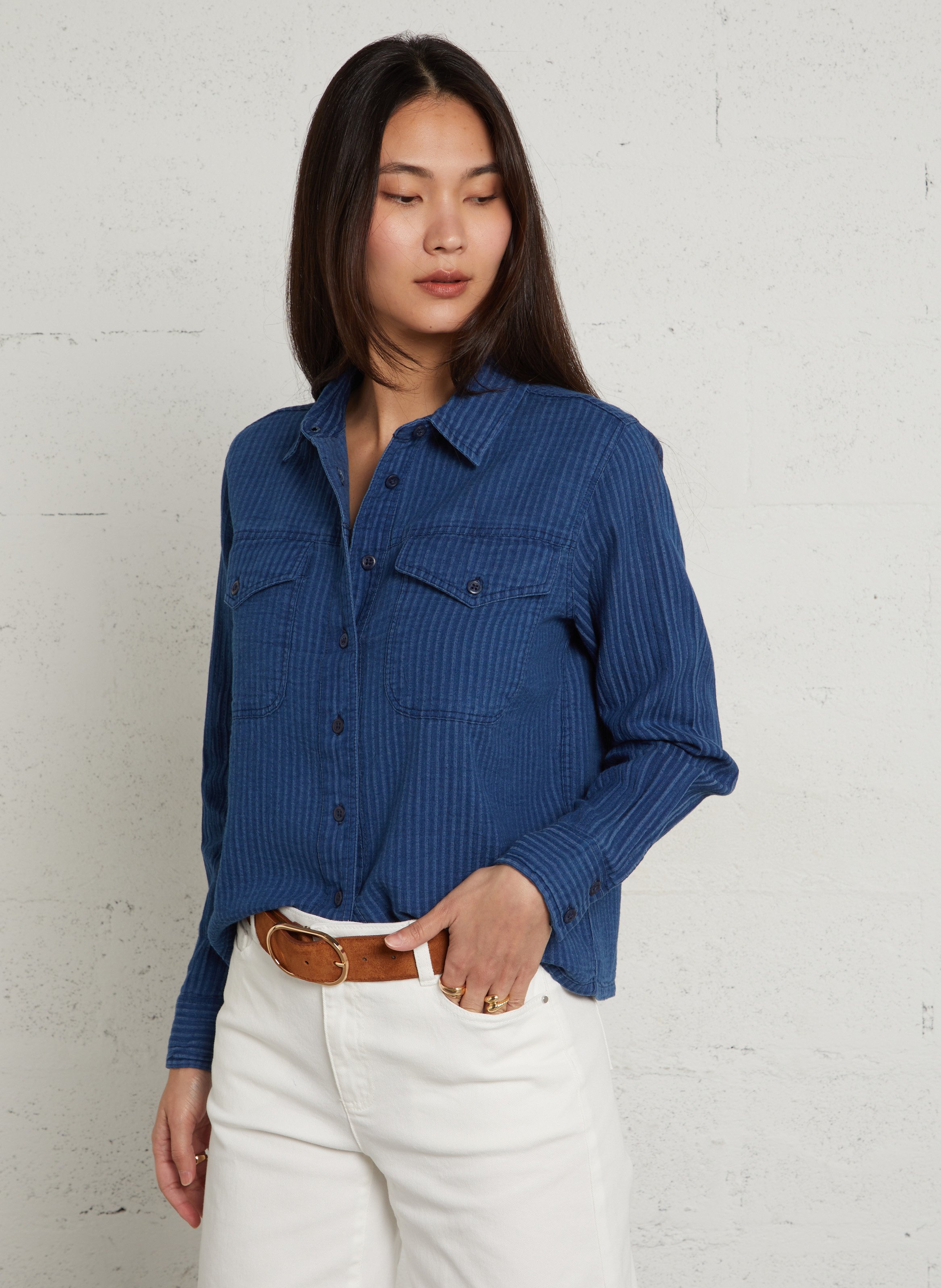 Chemise en coton col classique dora MAISON 123 Bleu
