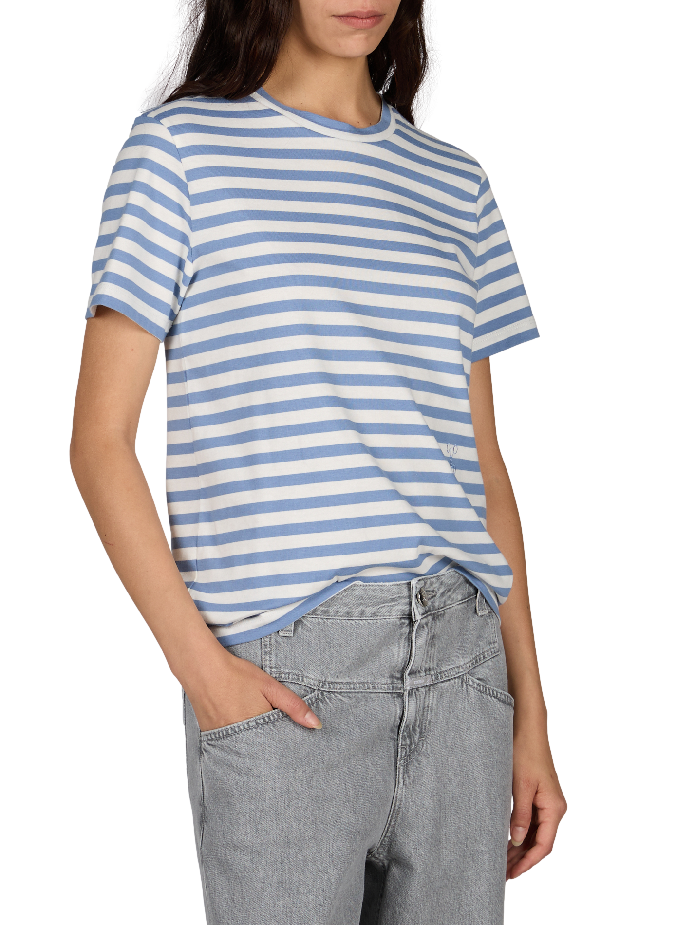 T-shirt rayé à logo brodé en coton CLOSED Multicolore