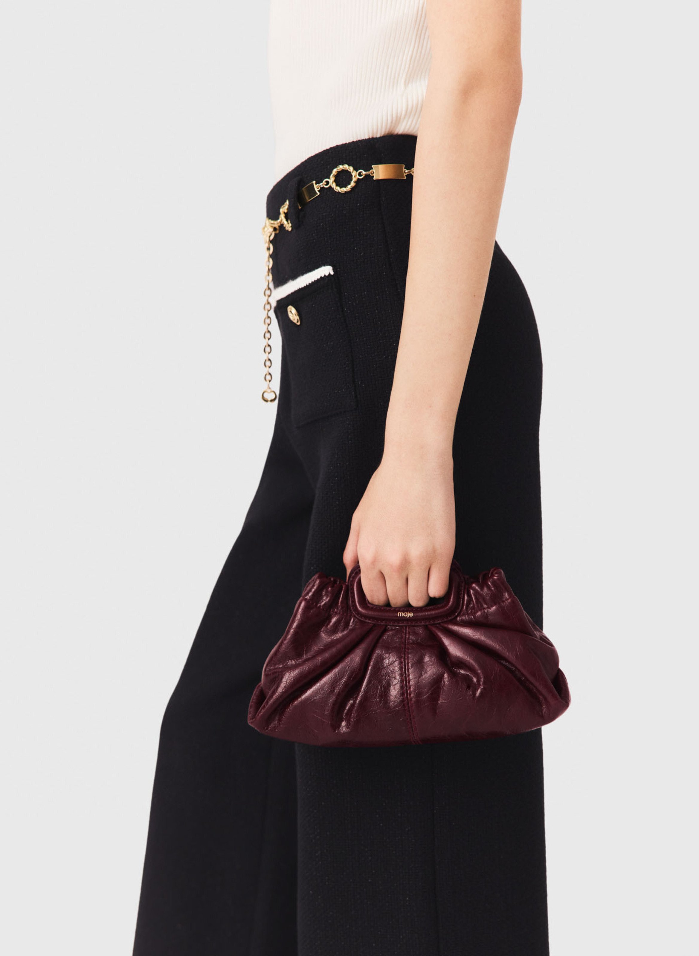 Pochette en cuir craquelé MAJE Rouge