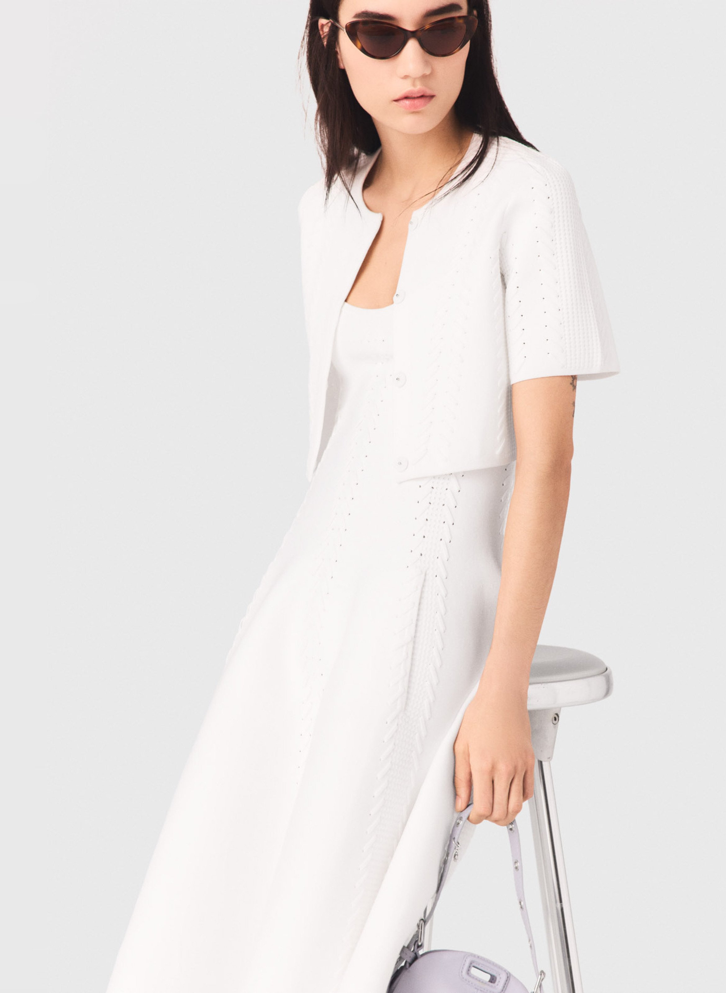 Cardigan court en maille tressée | Blanc MAJE Femme