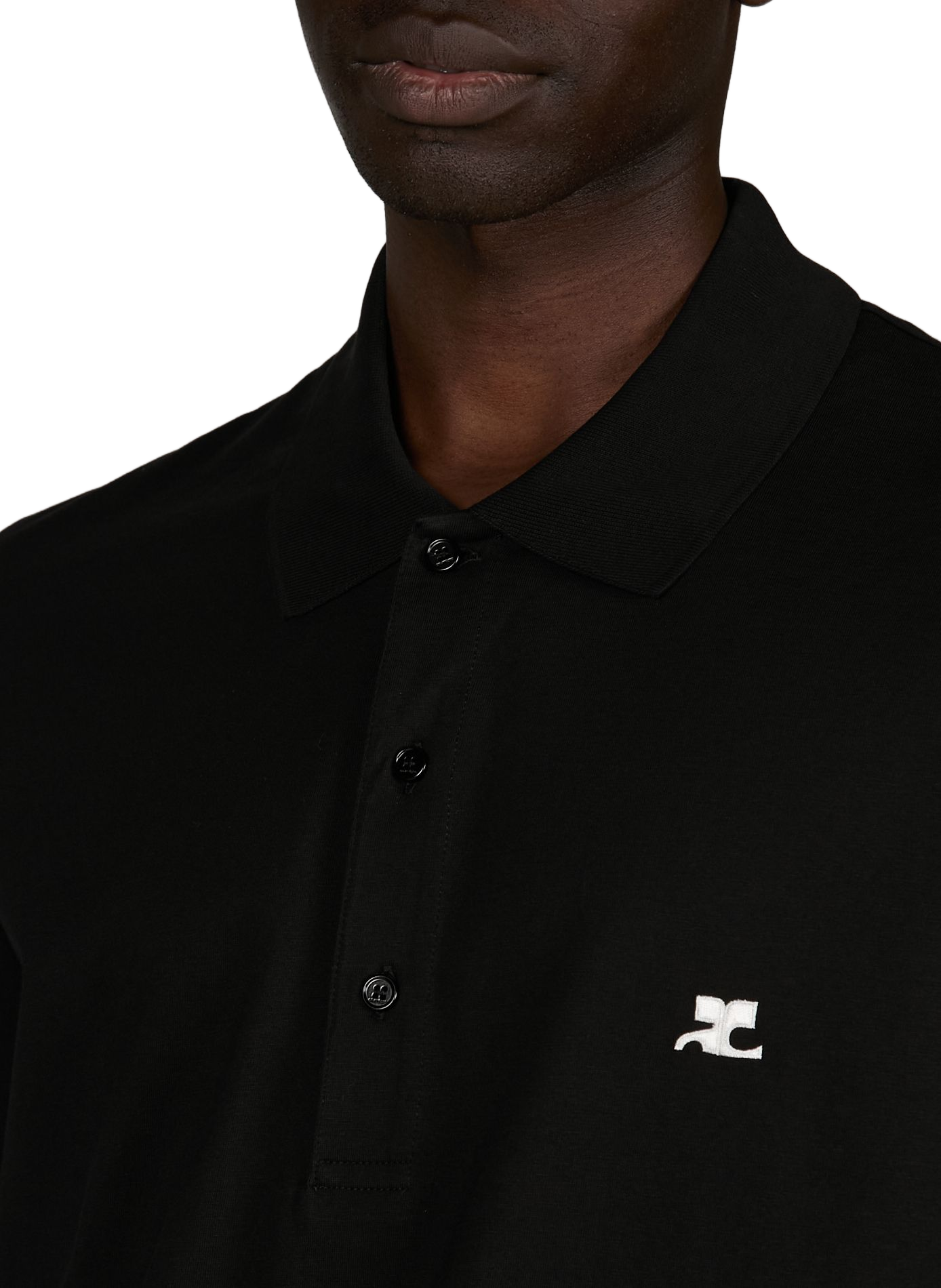 Polo manches longues à logo en coton COURRÈGES Noir