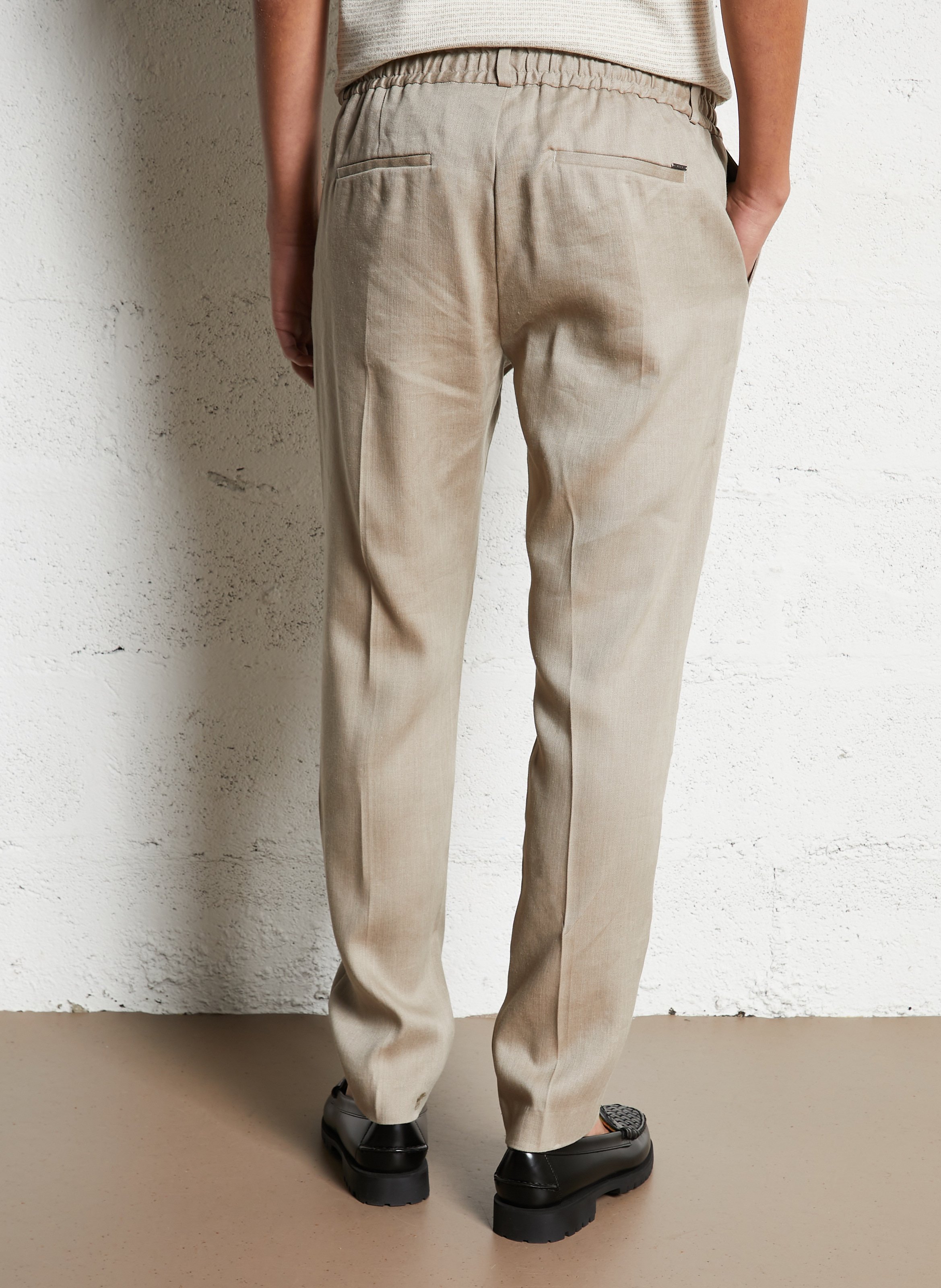 Pantalon casual droit uni en lin mélangé IKKS Beige