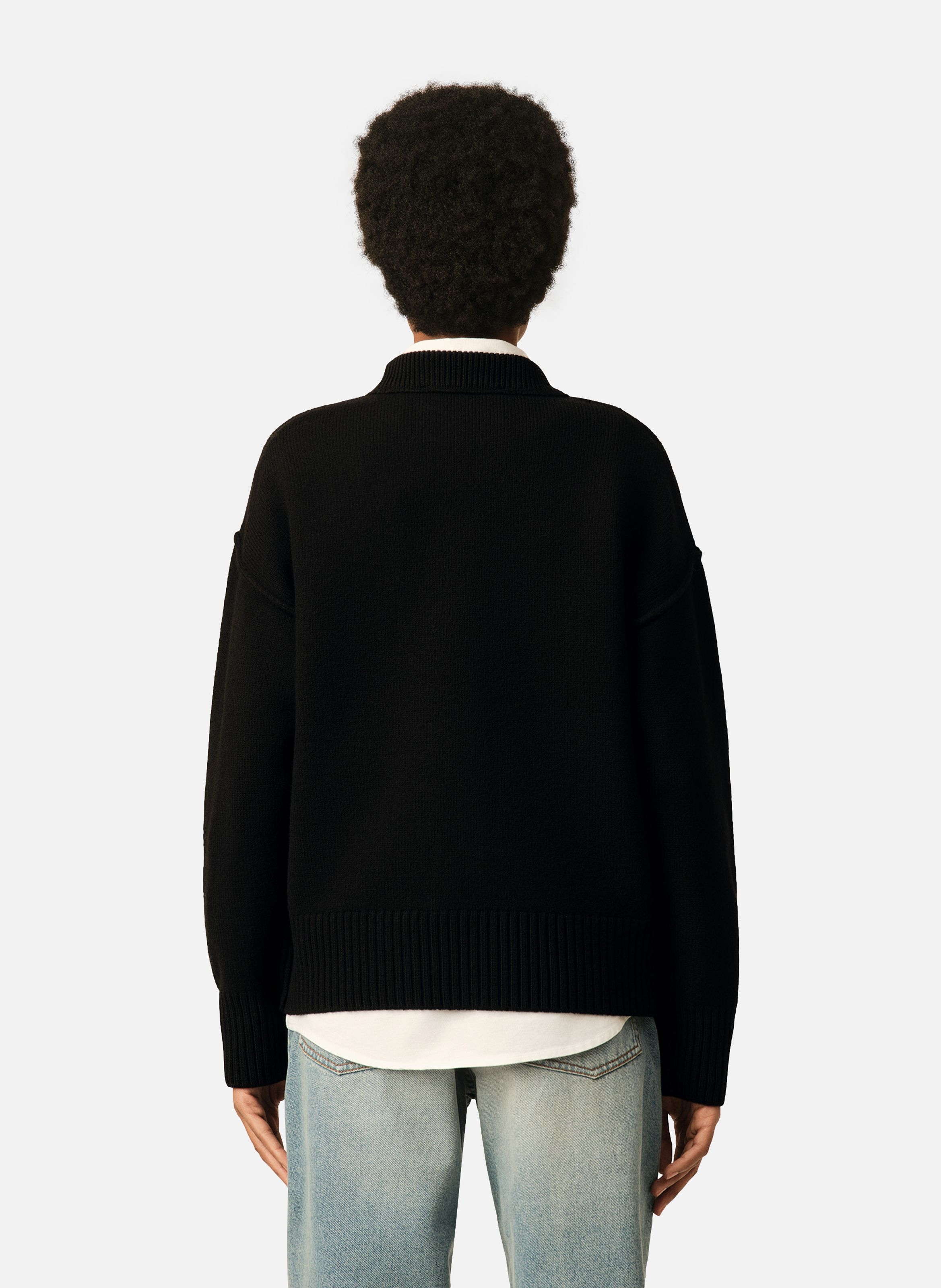 Pull col rond ami de coeur en laine unisexe AMI PARIS Noir