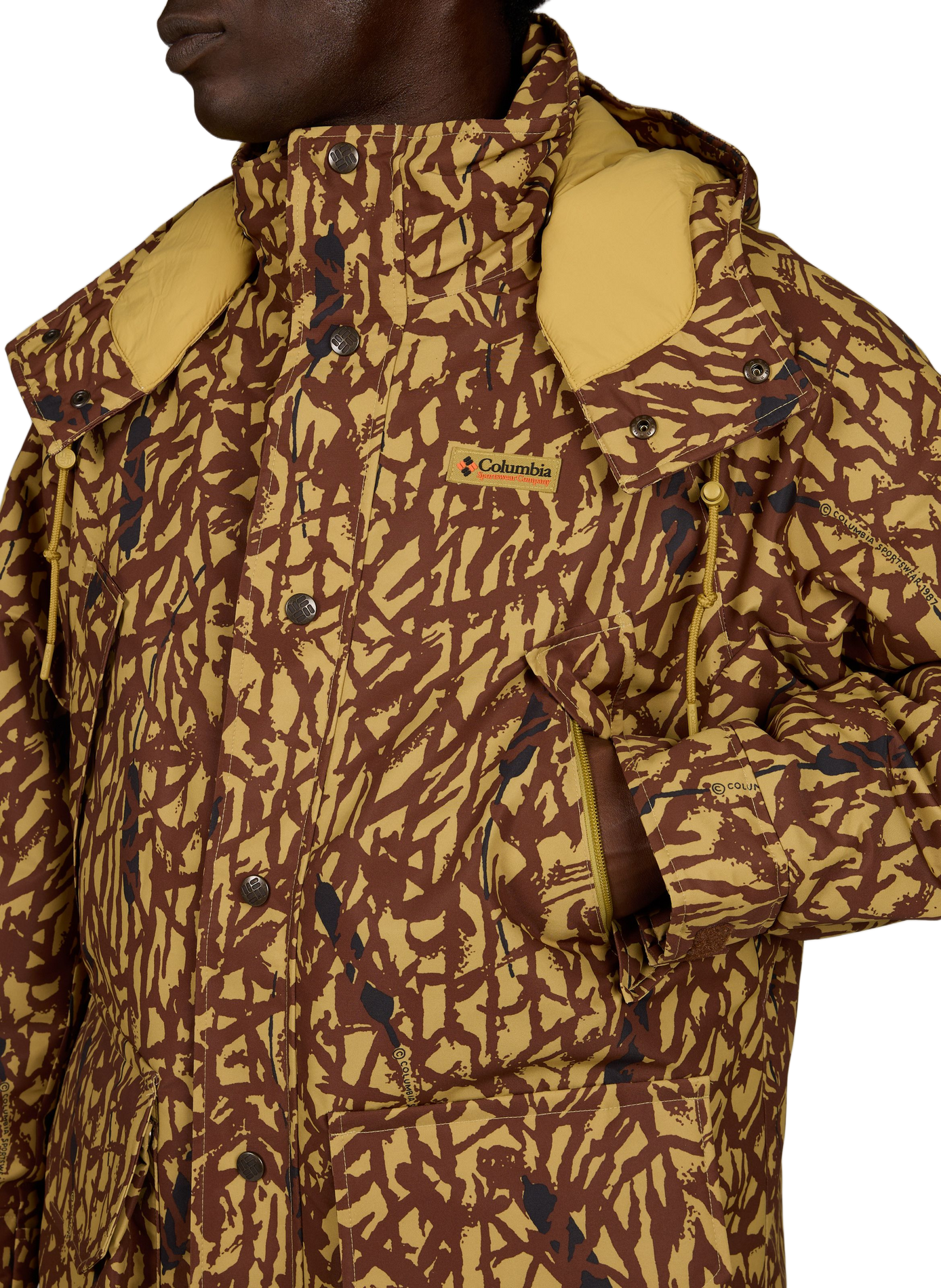 Straight printed hooded puffer jacket COLUMBIA Brown