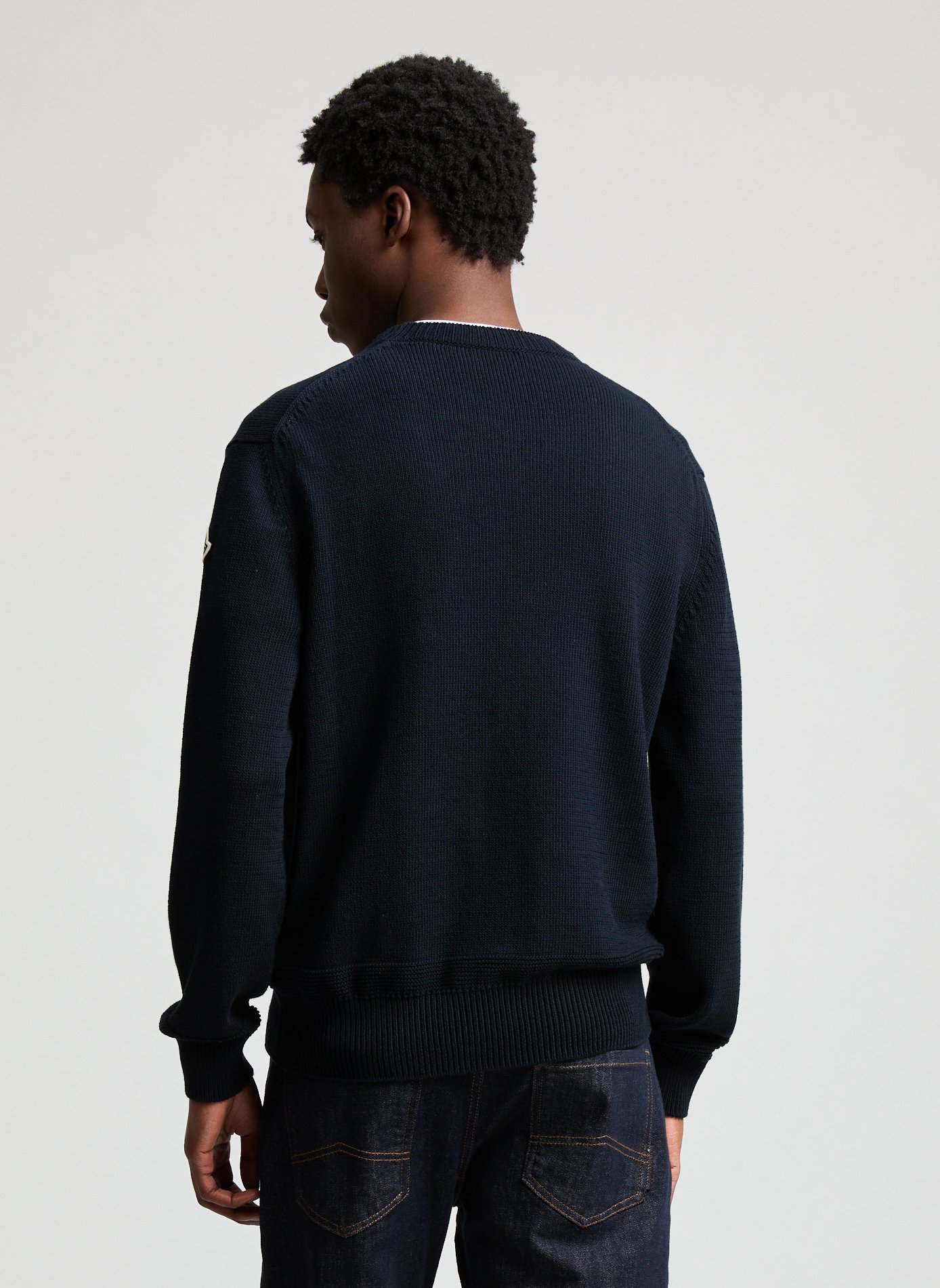 Straight ribbed cotton knit sweater MONCLER Blue
