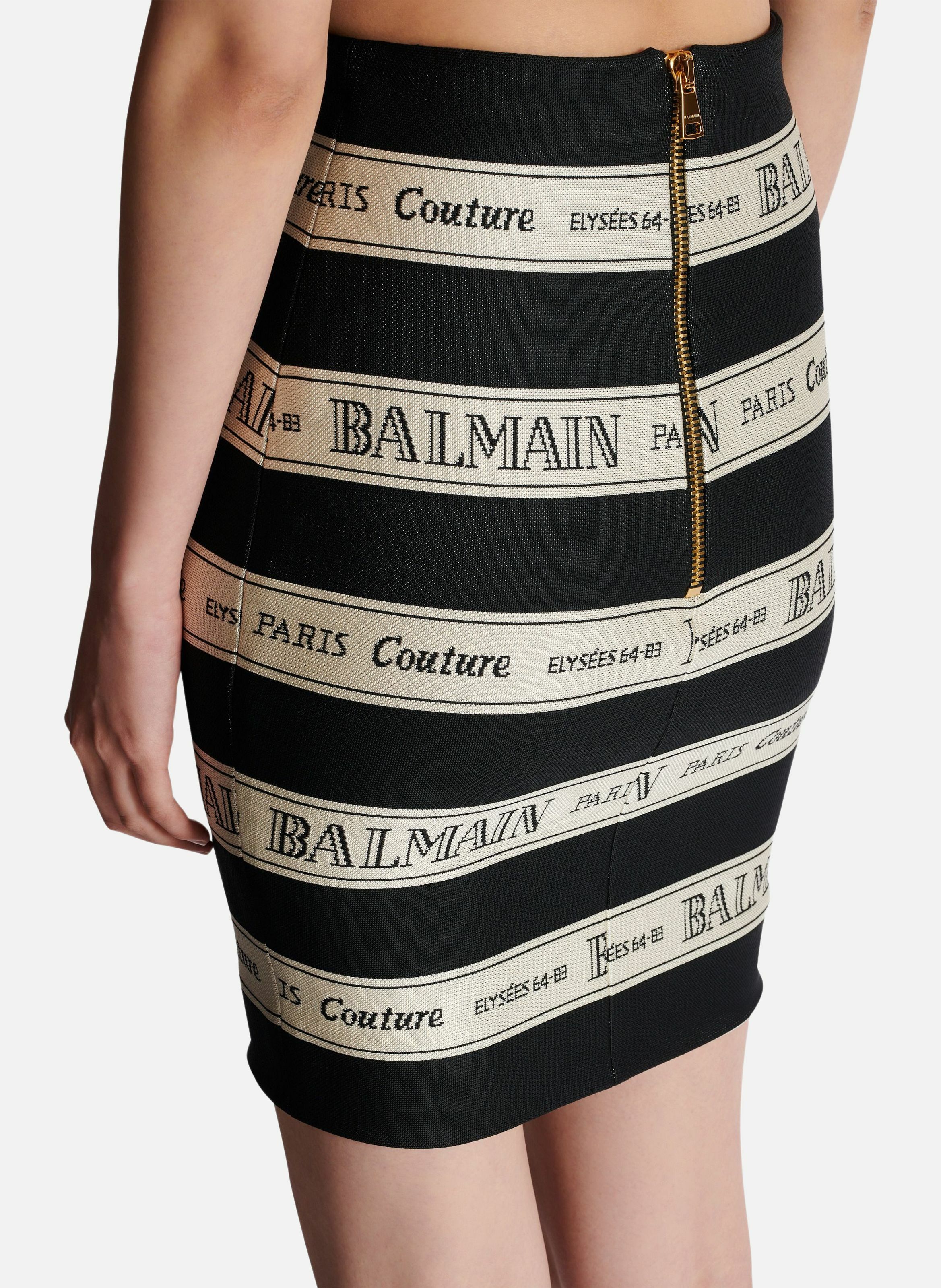 Jupe courte en jacquard à motif ruban balmain BALMAIN Noir