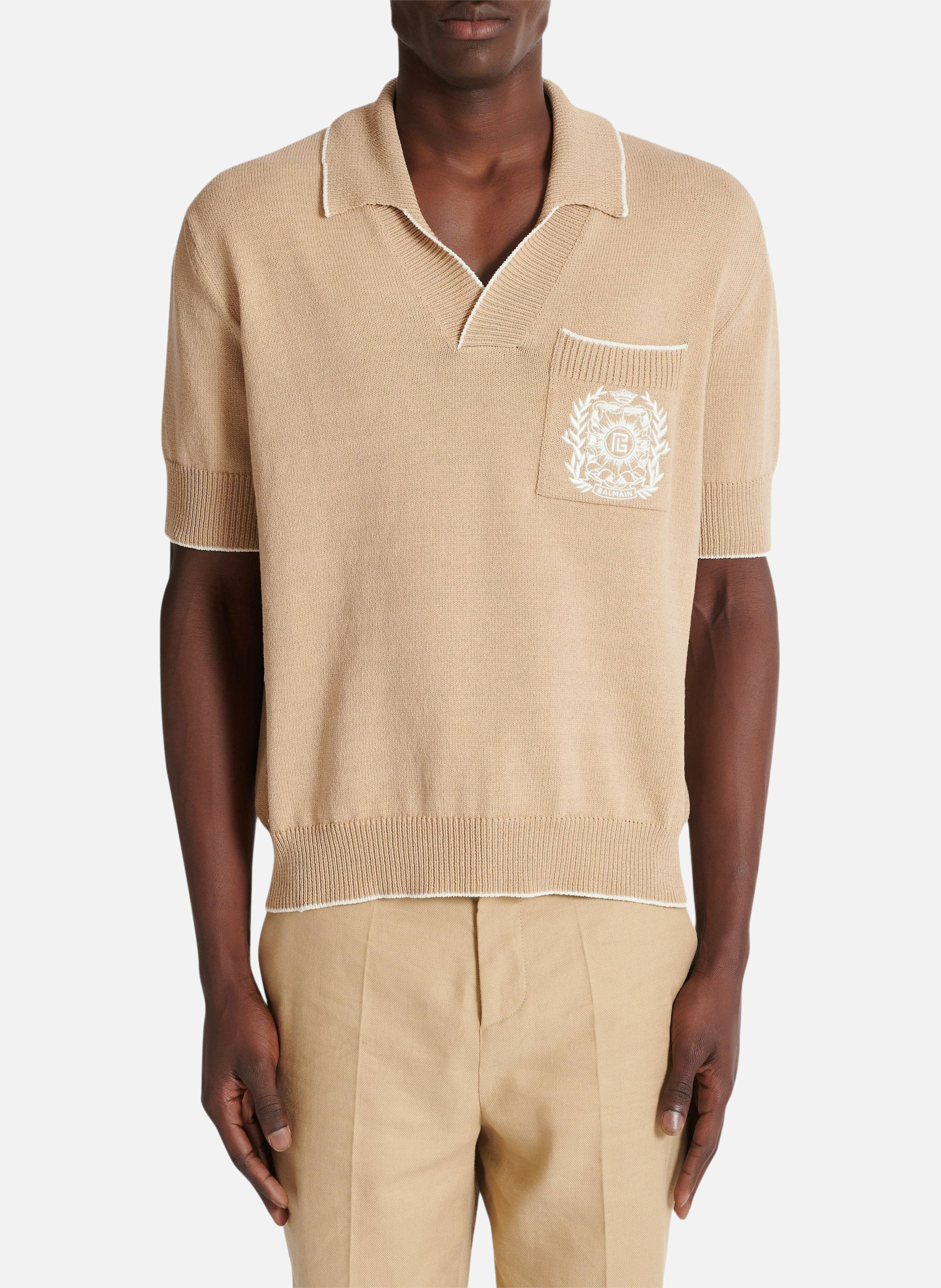 Polo brodé balmain écusson en maille BALMAIN Beige