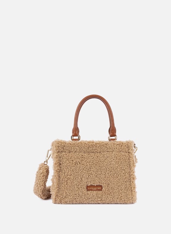 Mini sac cabas main - moumoute Marron by LANCASTER LANCASTER Mini sac cabas main - moumoute Marron