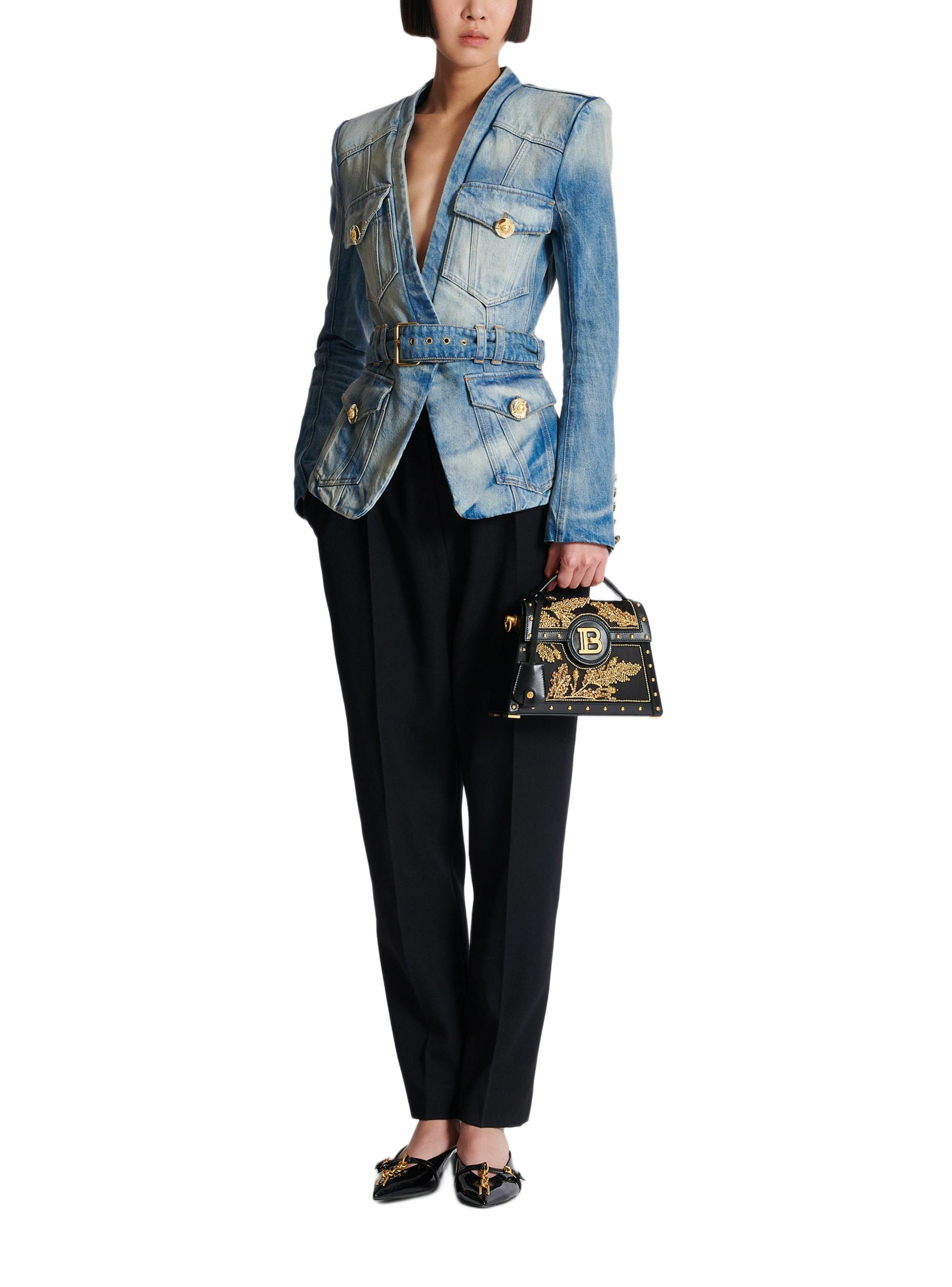 Sac b-buzz dynasty en satin brodé BALMAIN Noir