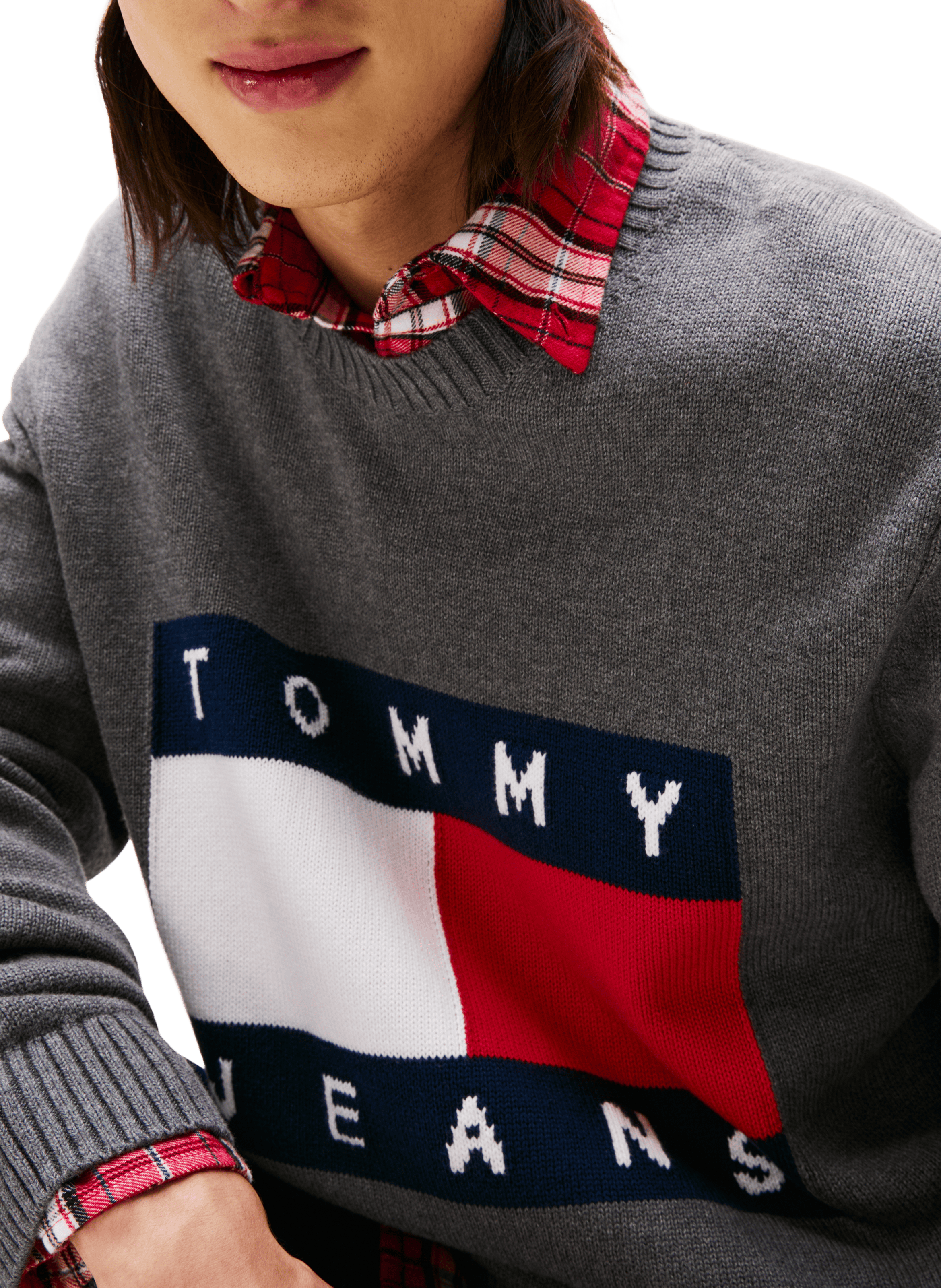 Mottled sweater with flag badge TOMMY HILFIGER Black