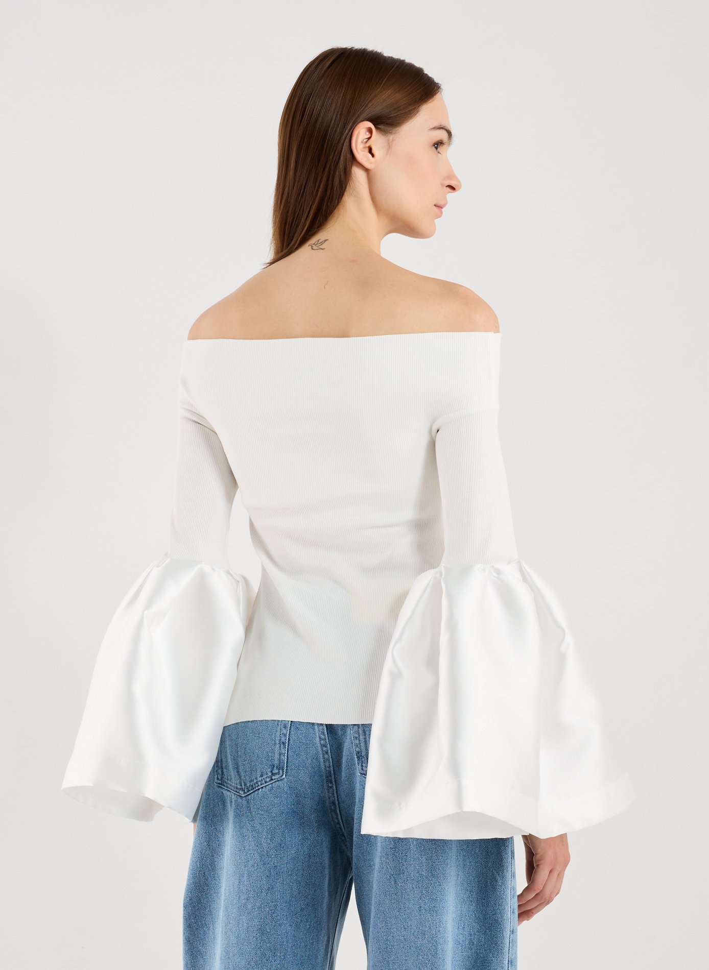 Haut à épaules dénudées et manches bouffantes en coton MARQUES ALMEIDA Blanc