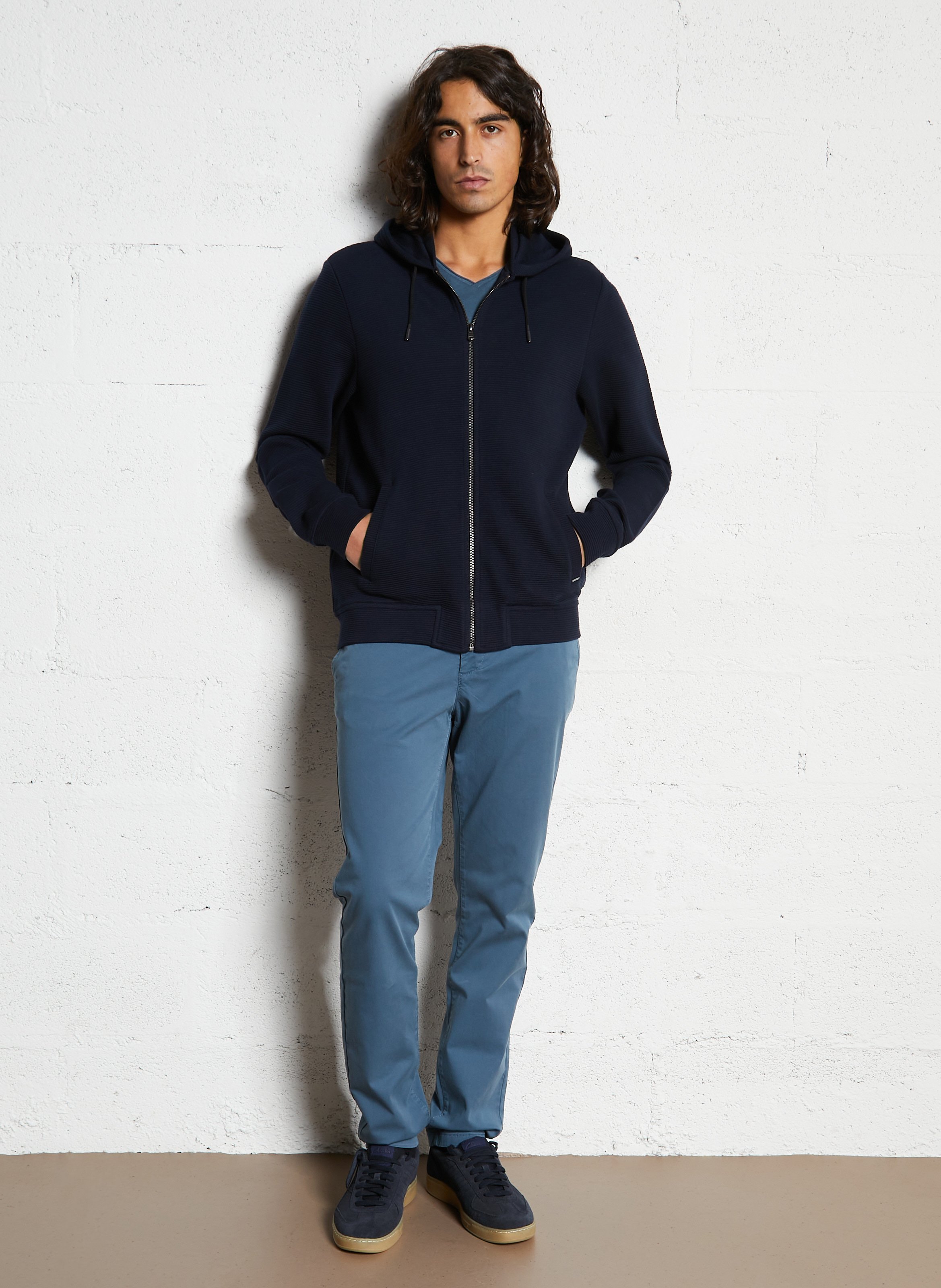 Sweat droit à capuche en coton IKKS Bleu