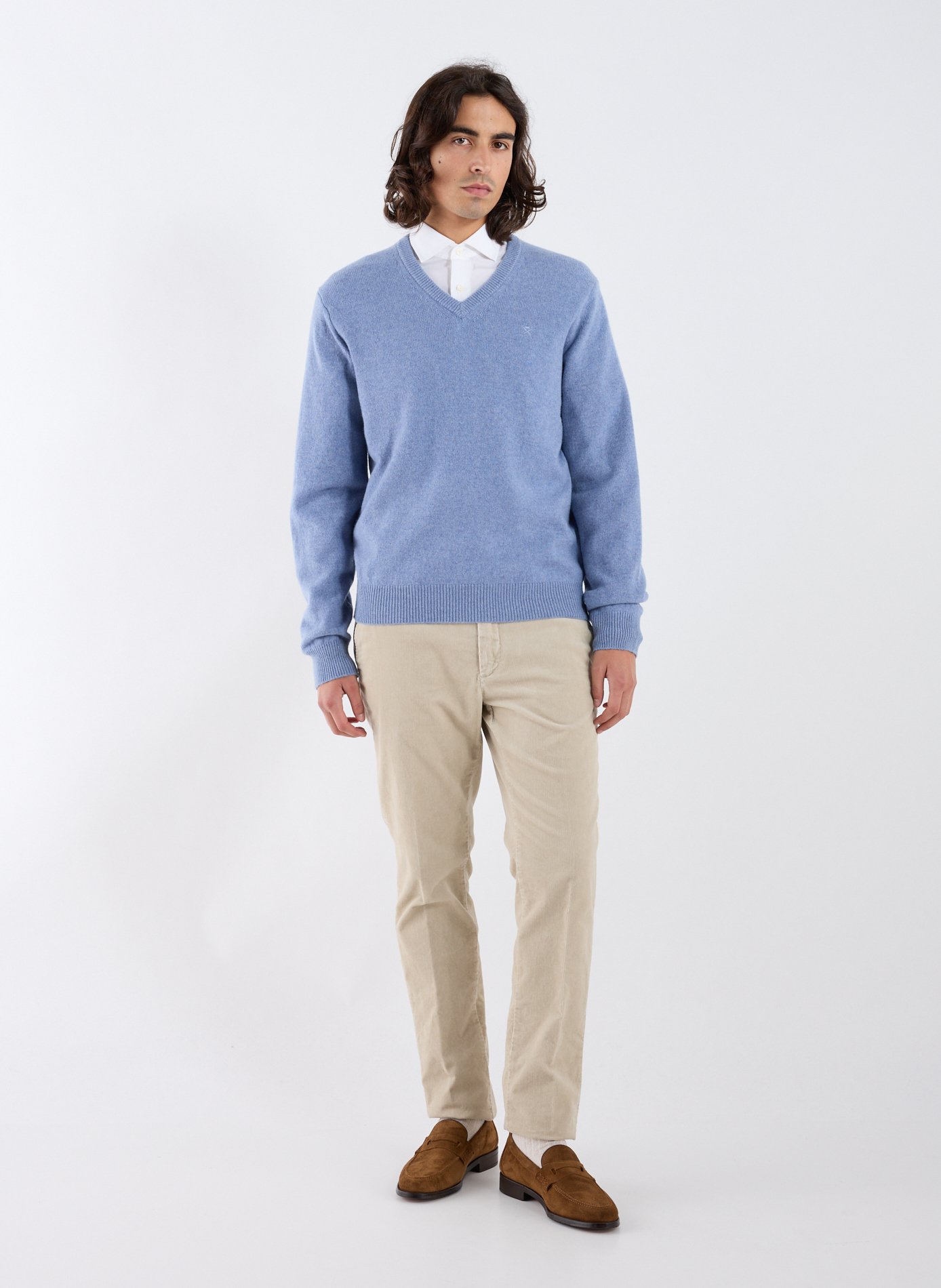 Straight V-neck wool jumper HACKETT Blue