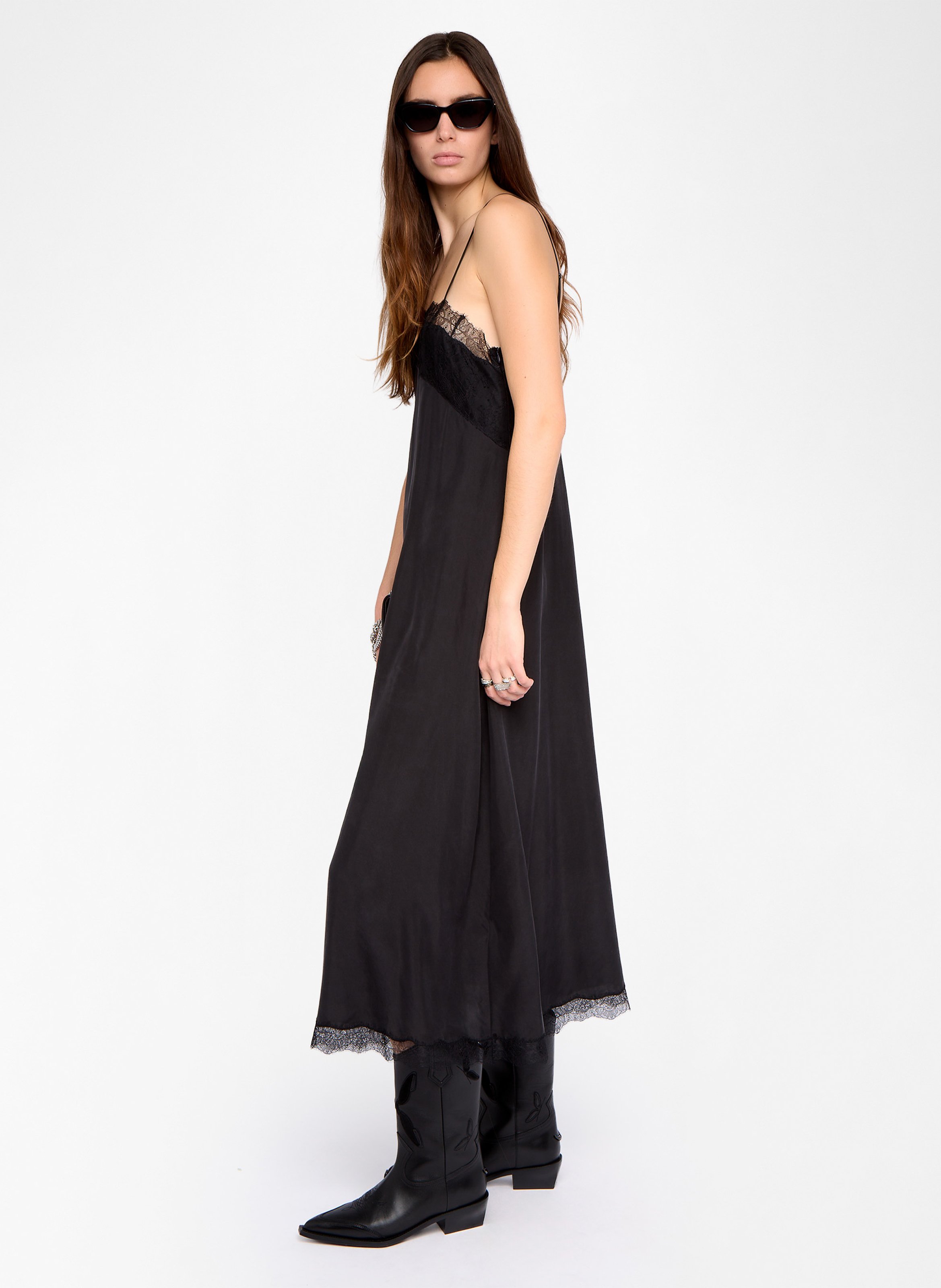 Robe midi col carré en soie ridar ZADIG&VOLTAIRE Noir