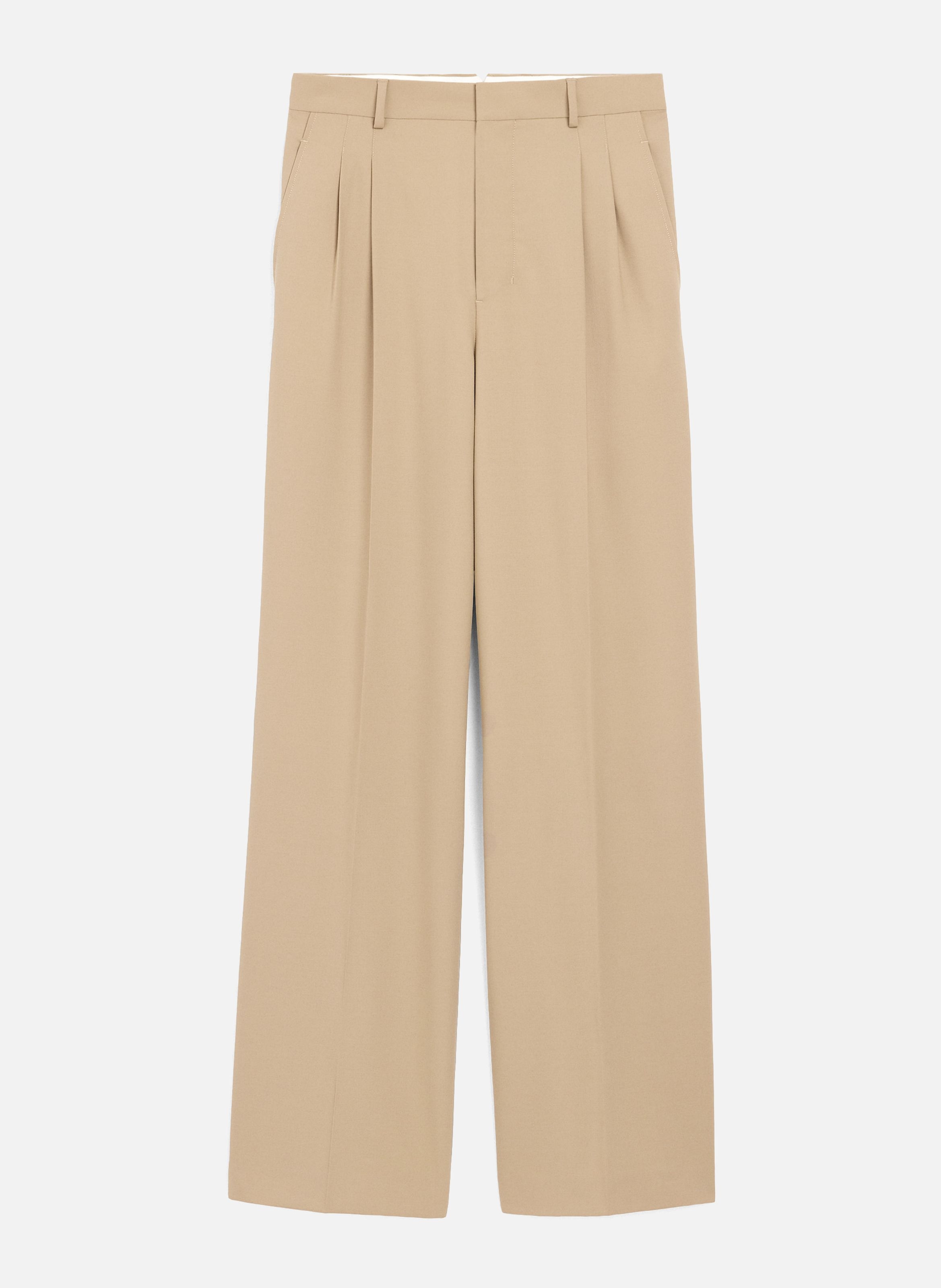 Pantalon large taille basse en laine vierge AMI PARIS Beige