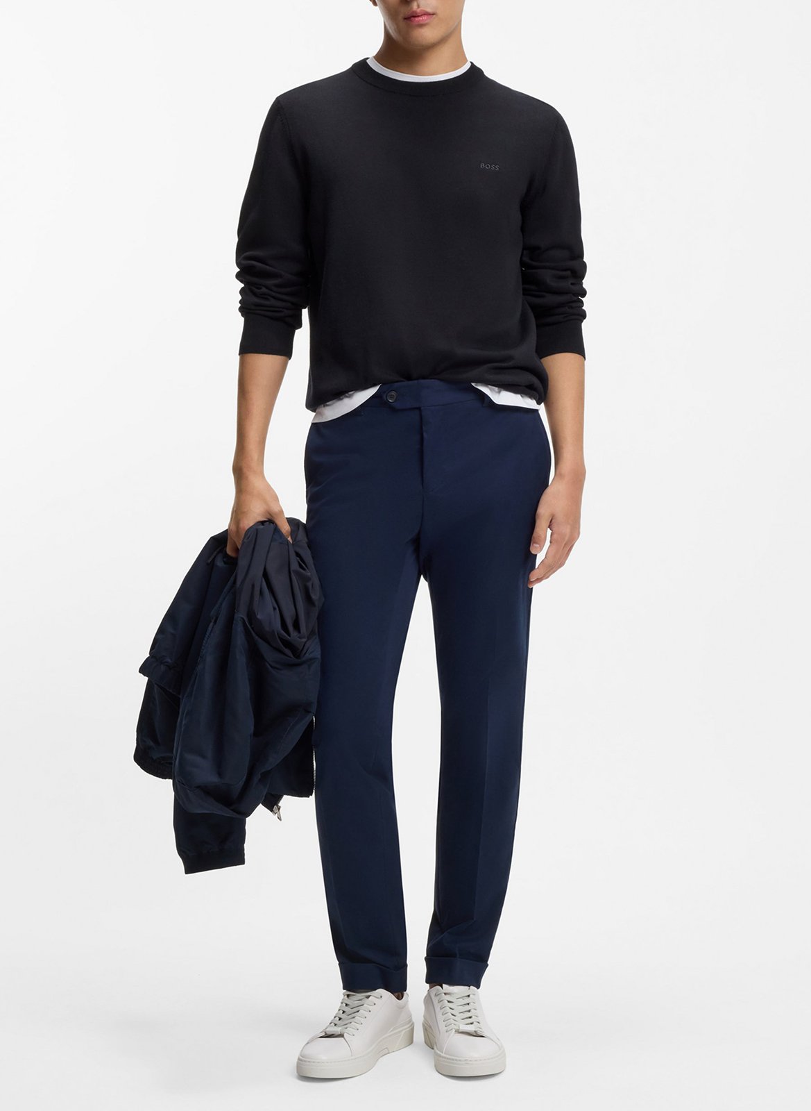 Pull col rond en coton BOSS Bleu