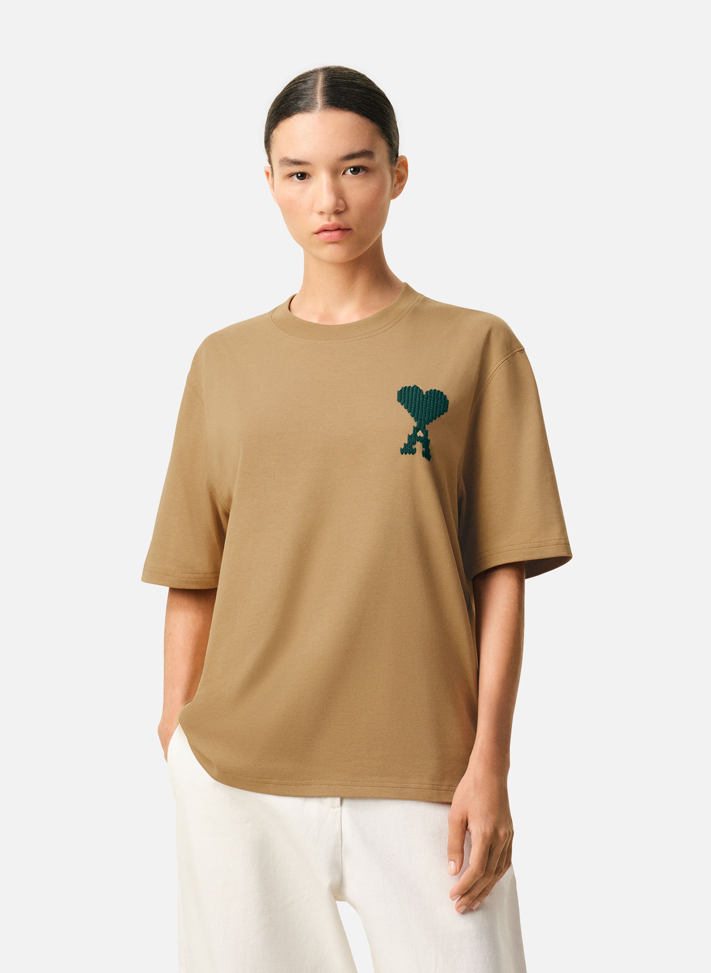 T-shirt broderie ami de coeur unisexe en coton AMI PARIS Beige