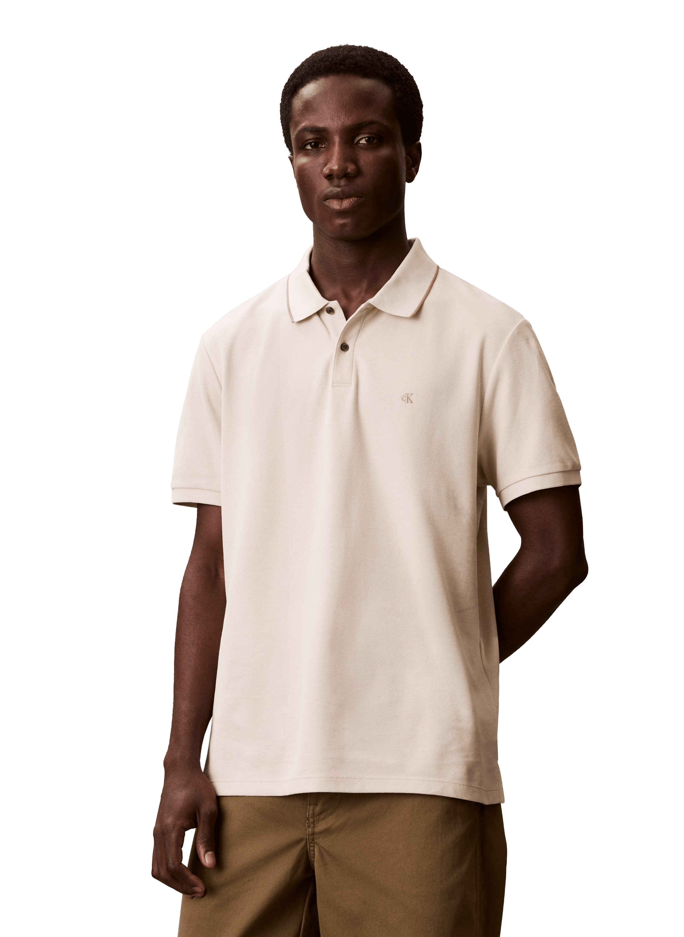 Polo à manches courtes en coton CALVIN KLEIN Beige
