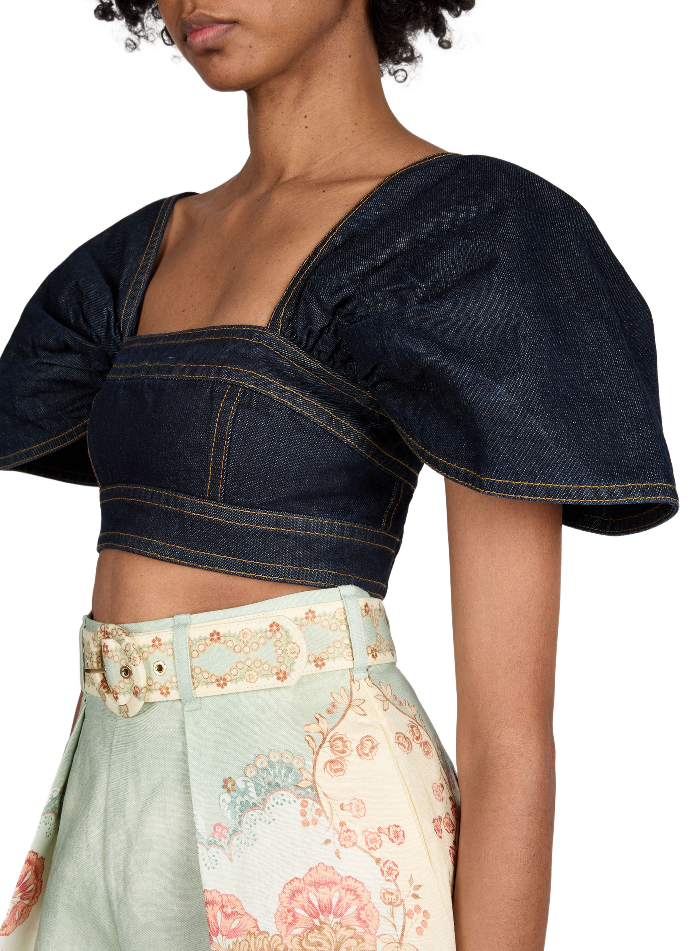 Corsage Rebellion en denim de coton ZIMMERMANN Bleu