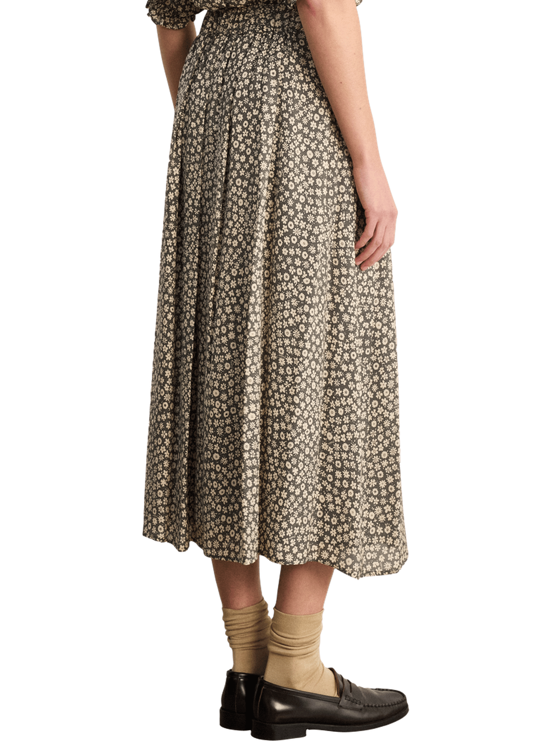 Jupe midi plissée à fleurs - nassima PABLO Kaki