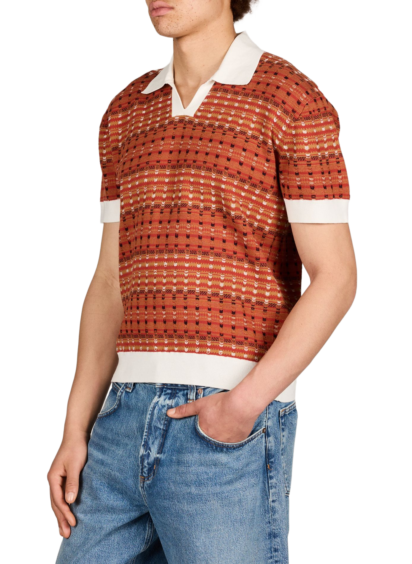Short-sleeved patterned cotton polo DROLE DE MONSIEUR Red