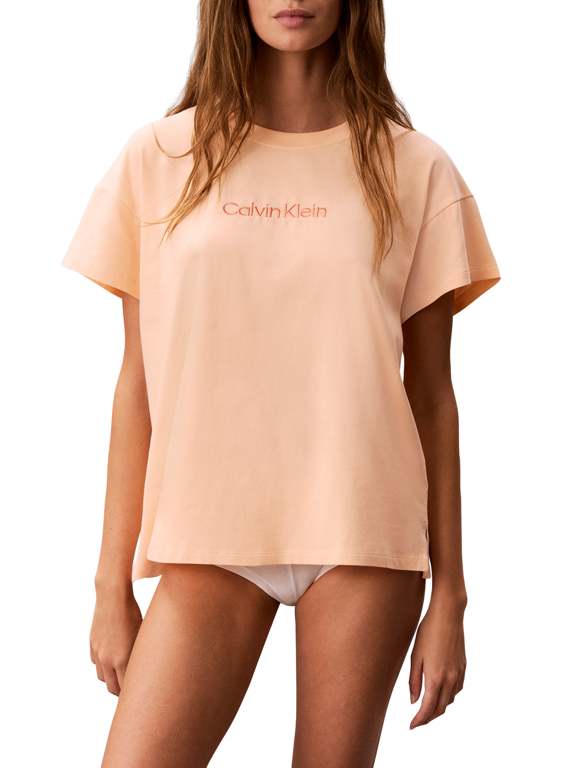 T-shirt broderie marque en coton mélangé CALVIN KLEIN Orange