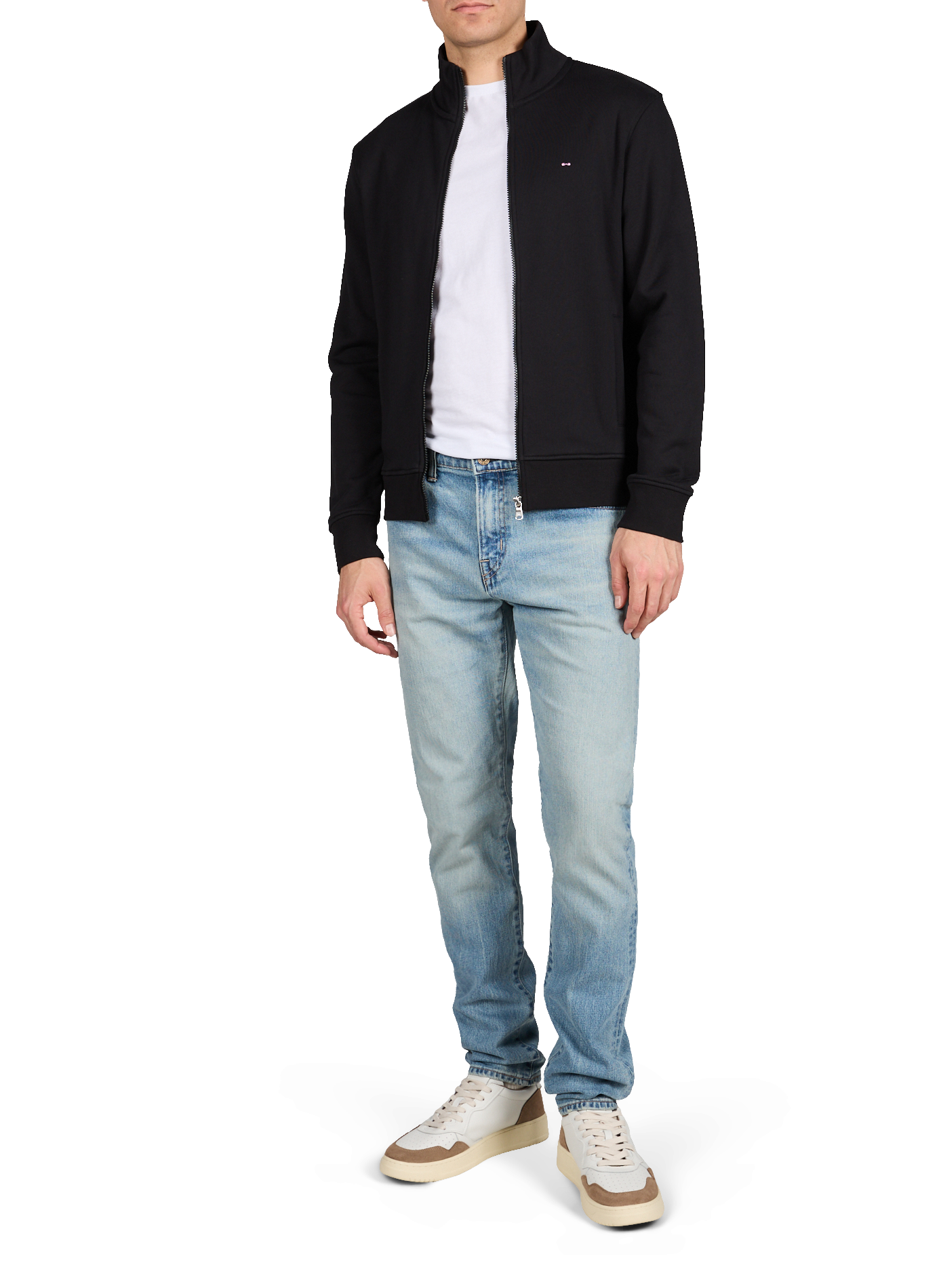 Straight high-neck embroidered cotton jacket EDEN PARK Black