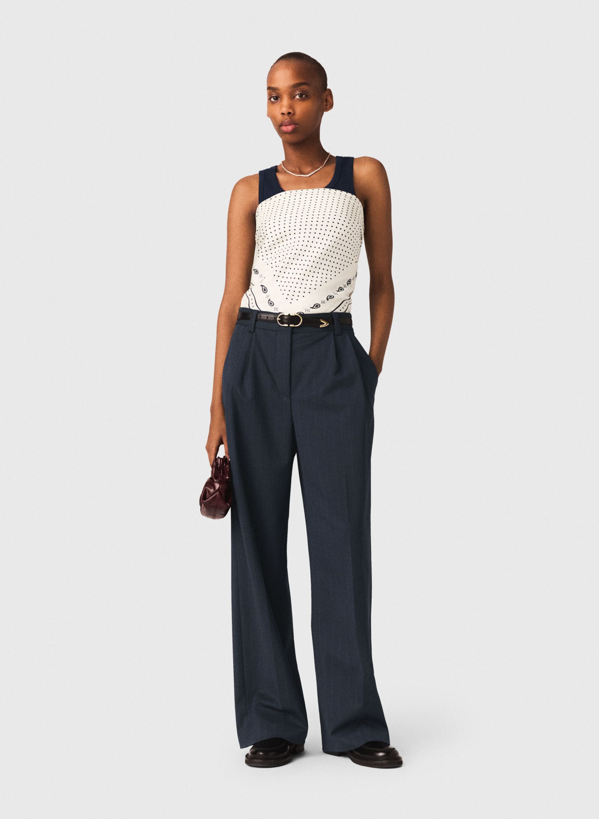 Pantalon de tailleur à rayures en laine mélangée MAJE Bleu