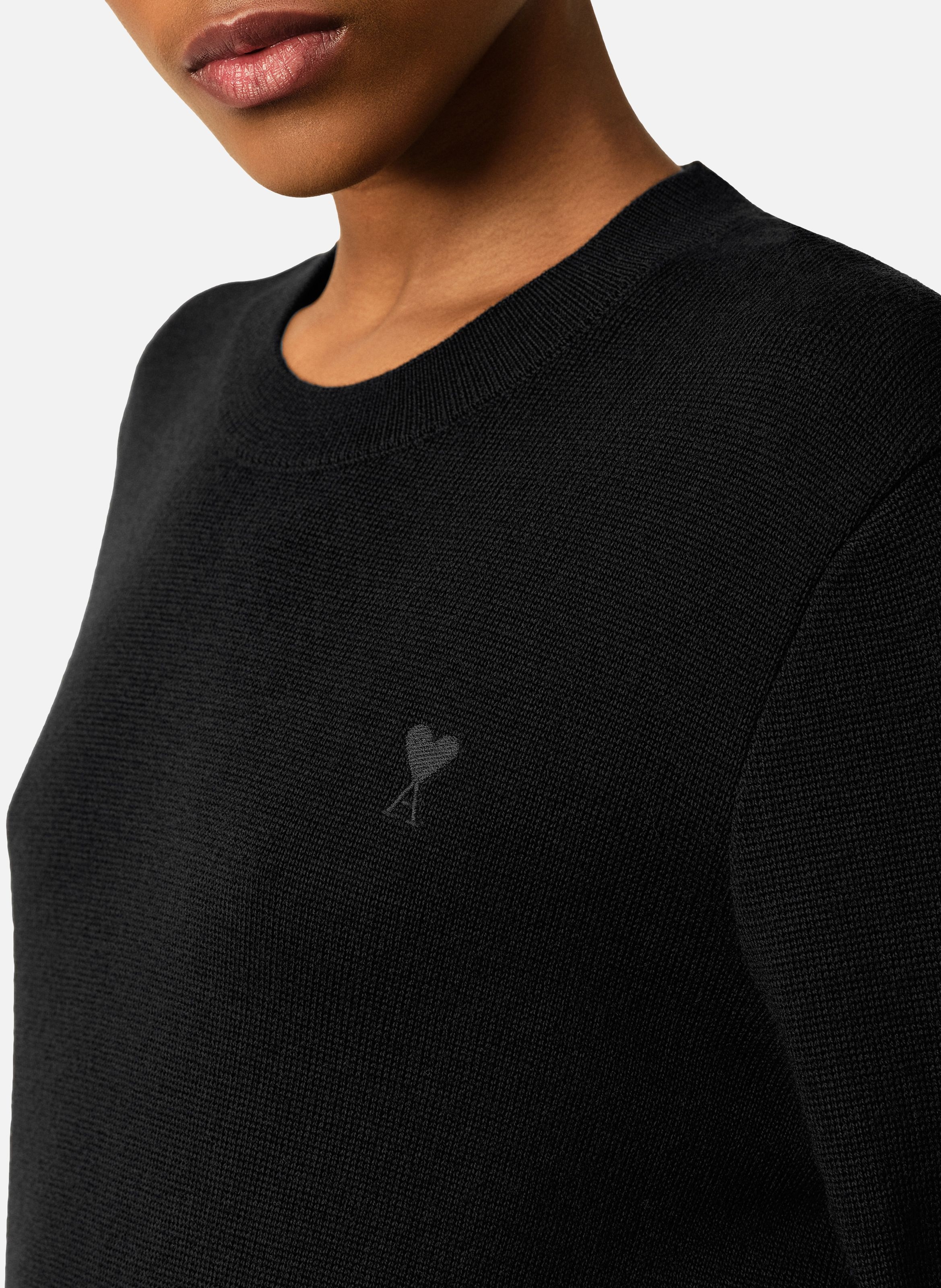 Pull col rond ami de coeur en laine AMI PARIS Noir