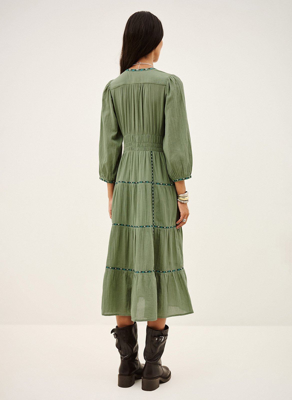 Robe longue col tunisien brodée pahina BA&SH Vert