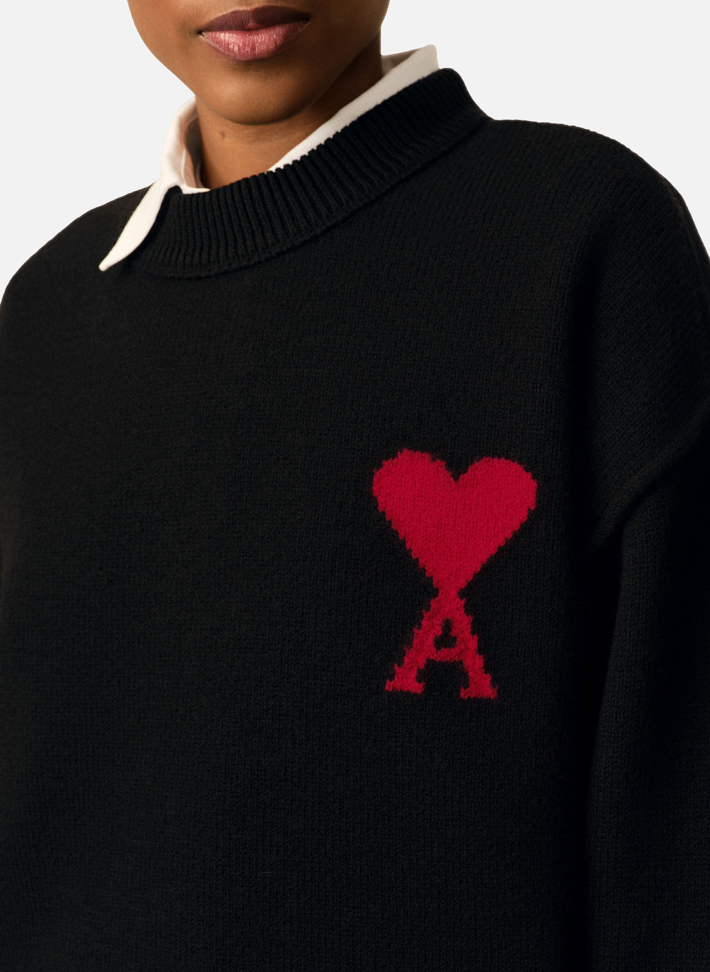 Pull col rond ami de coeur en laine unisexe AMI PARIS Noir