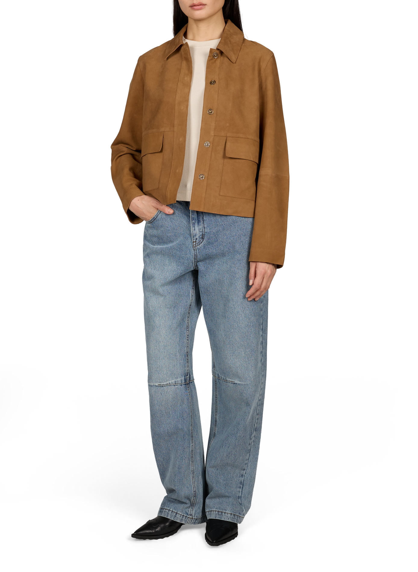 Oversized leather jacket ROUGE EDIT Brown