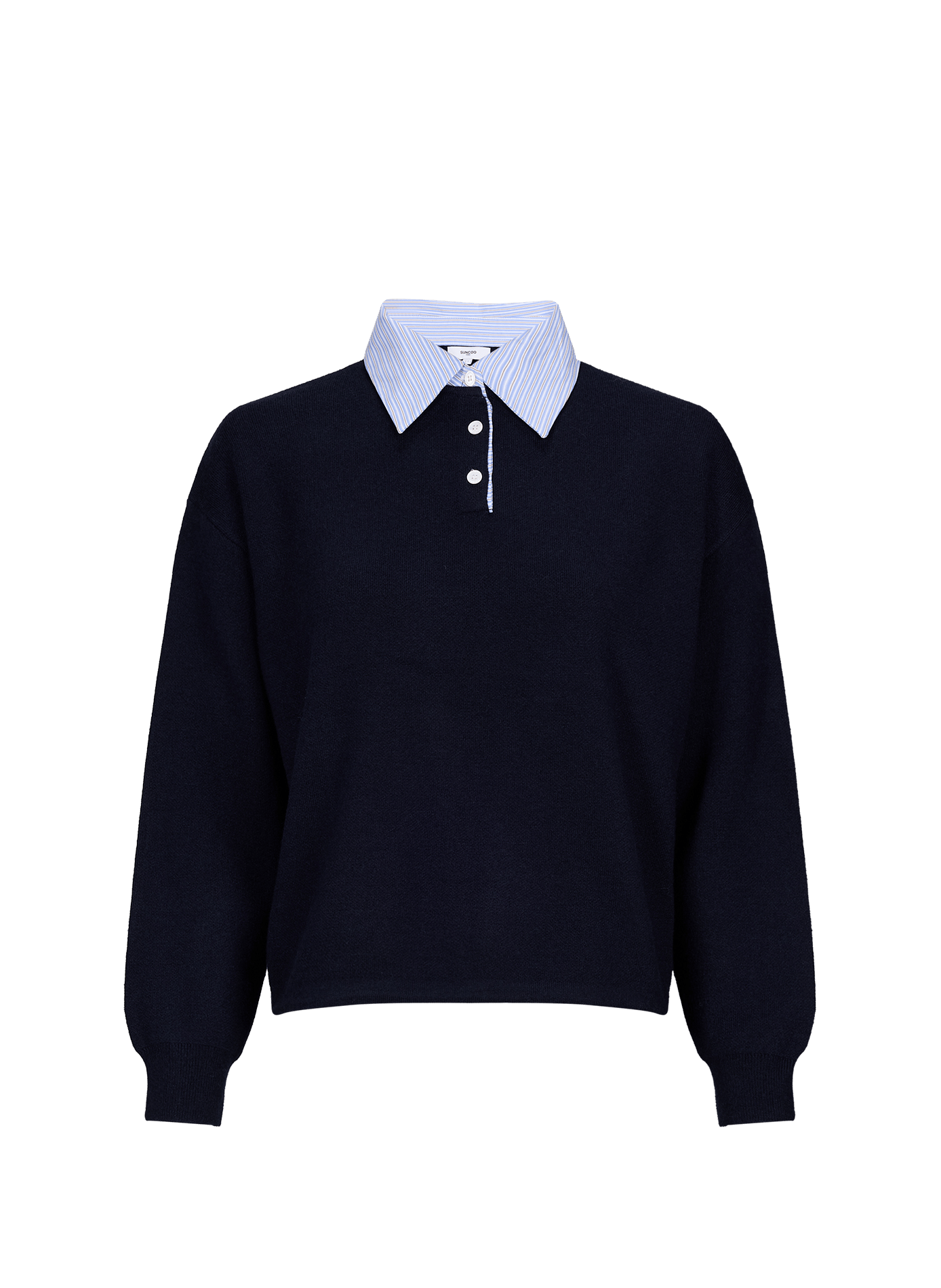 Pull droit uni à col chemise rayé SUNCOO Bleu