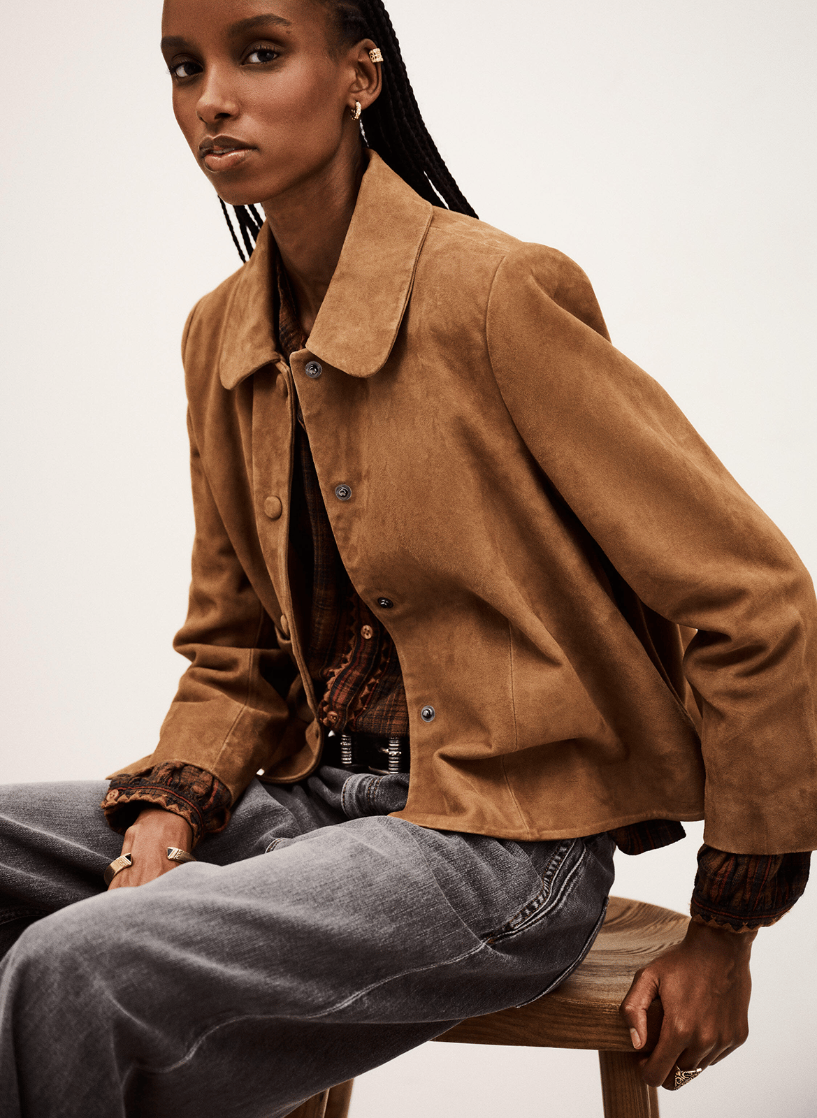 Veste courte en cuir velours milas BA&SH Marron