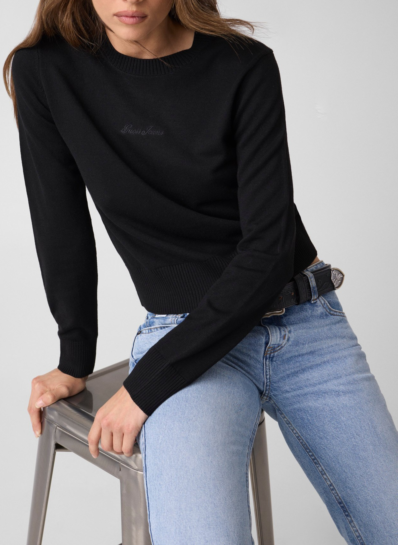 Straight-leg trousers with embroidered logo GUESS Black