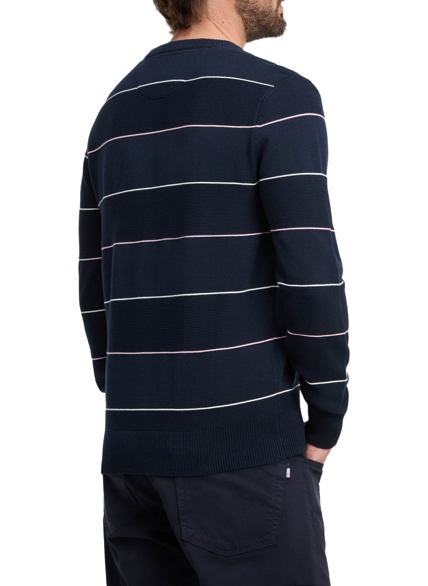 Pull col rond rayé en coton EDEN PARK Blue