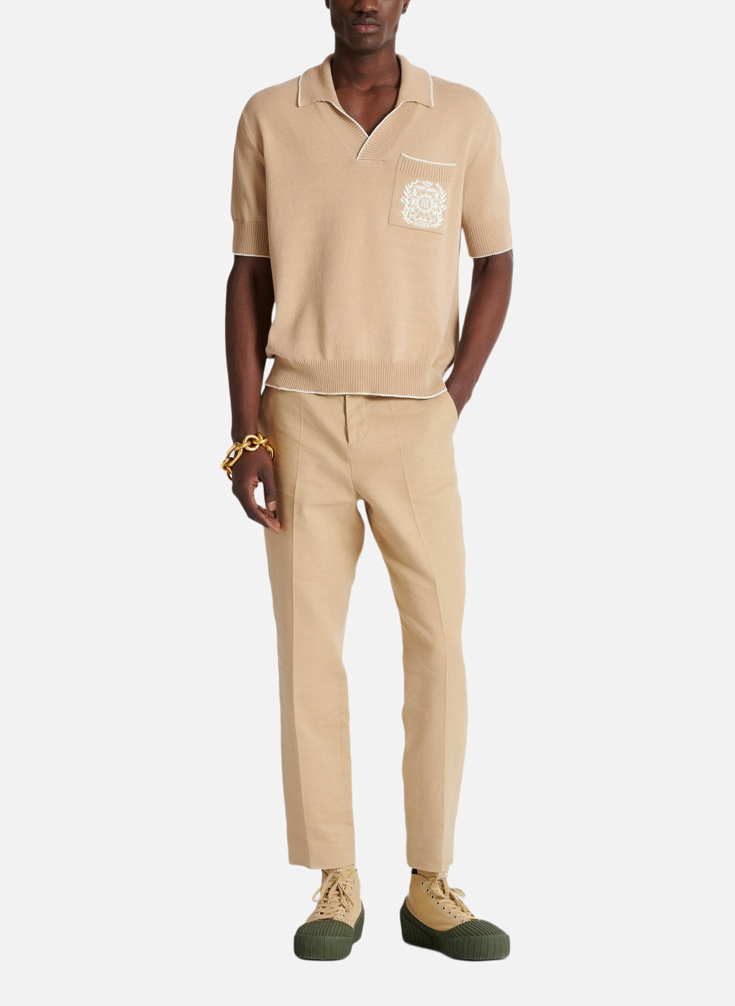 Polo brodé balmain écusson en maille BALMAIN Beige
