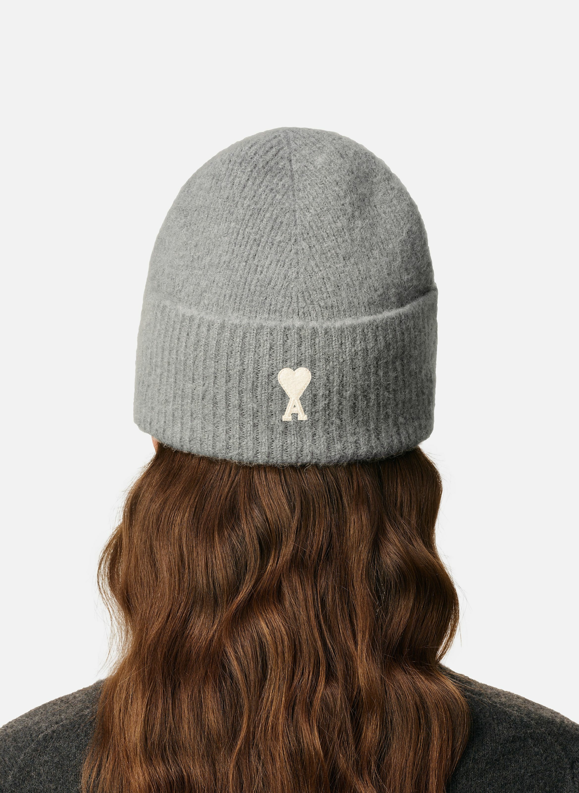 Bonnet ami de coeur en alpaga rayé unisexe AMI PARIS Gris
