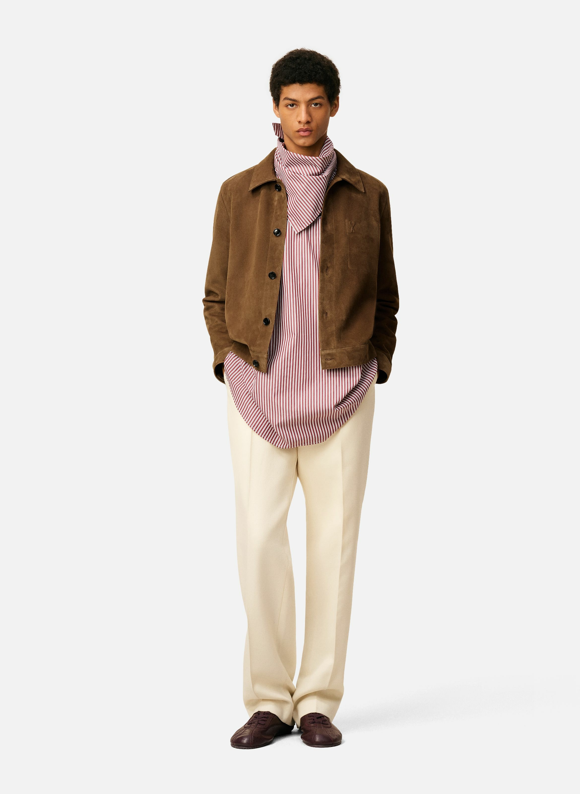 Veste boutonnée ami de coeur en cuir AMI PARIS Marron