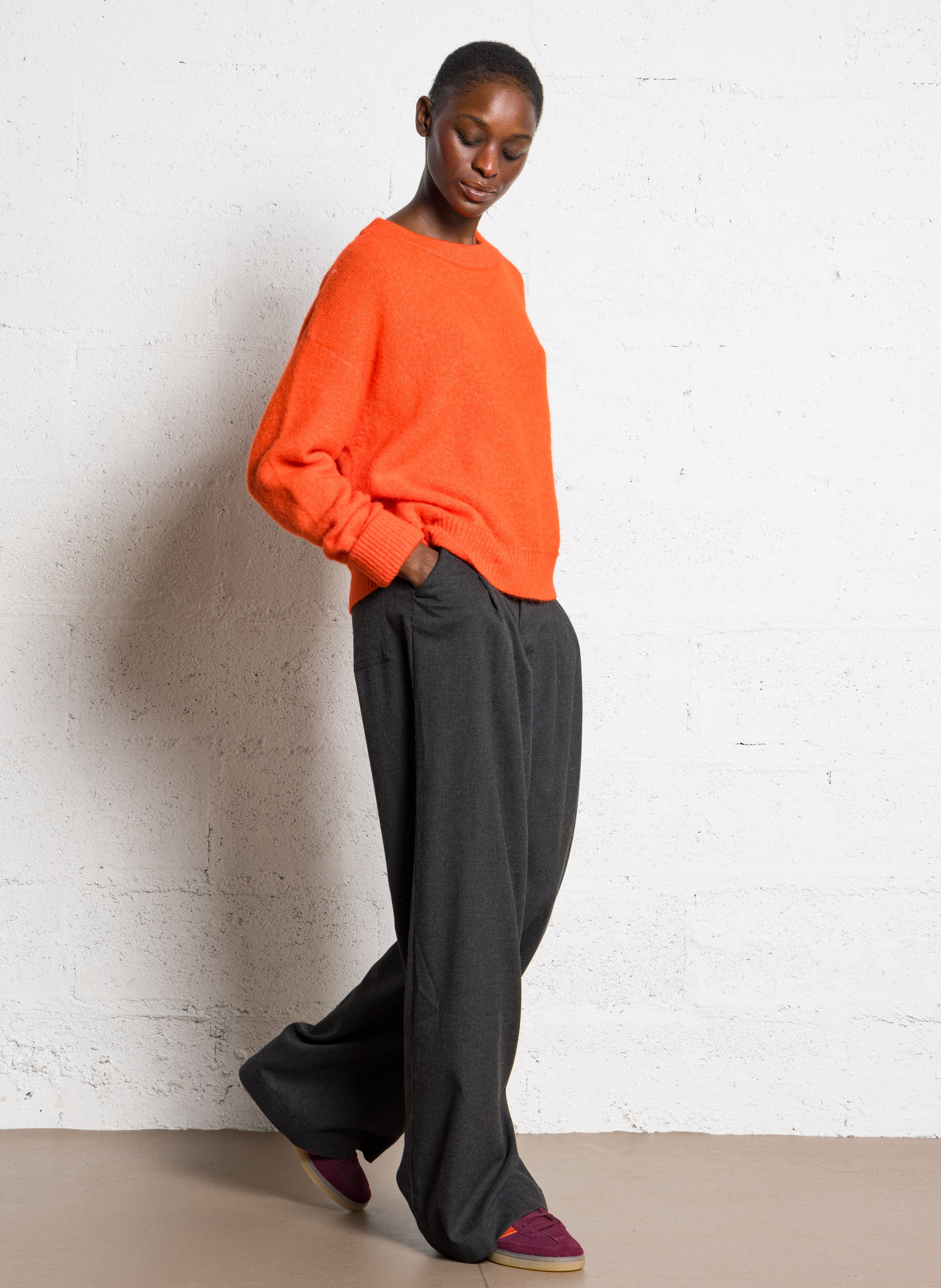 Pull ample col rond en laine mélangée vitow AMERICAN VINTAGE Rouge