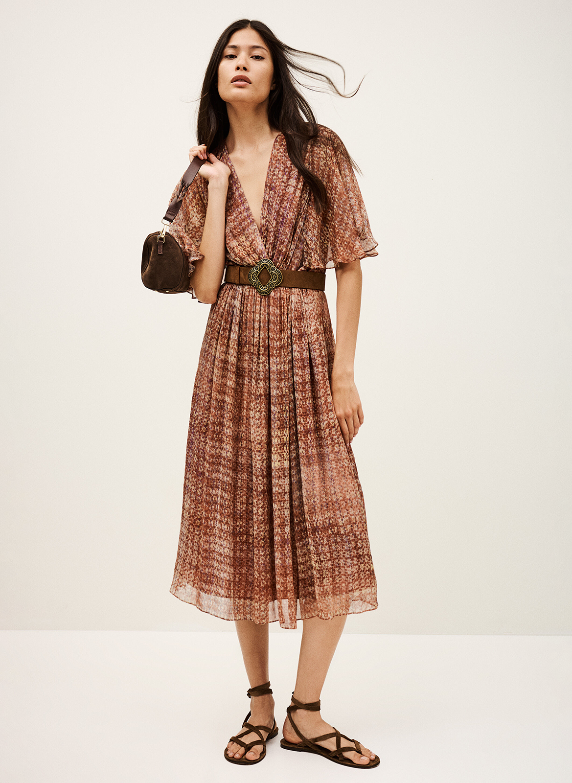 Robe courte col v imprimée romance BA&SH Rose