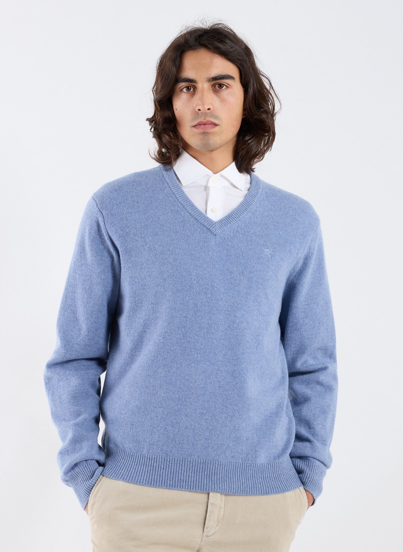 HACKETT Straight V-neck wool jumper Blue