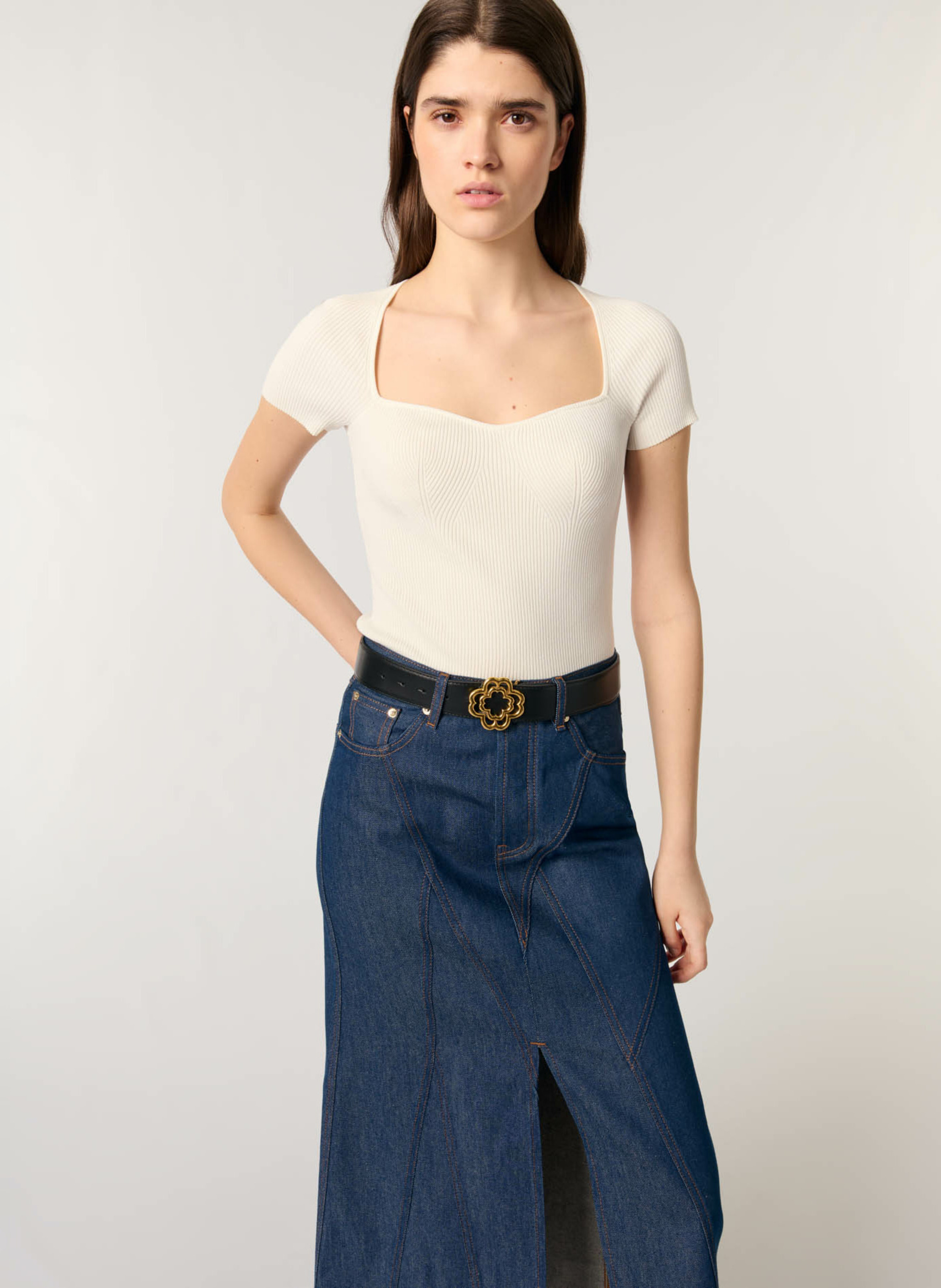 Top moulant en maille MAJE Beige