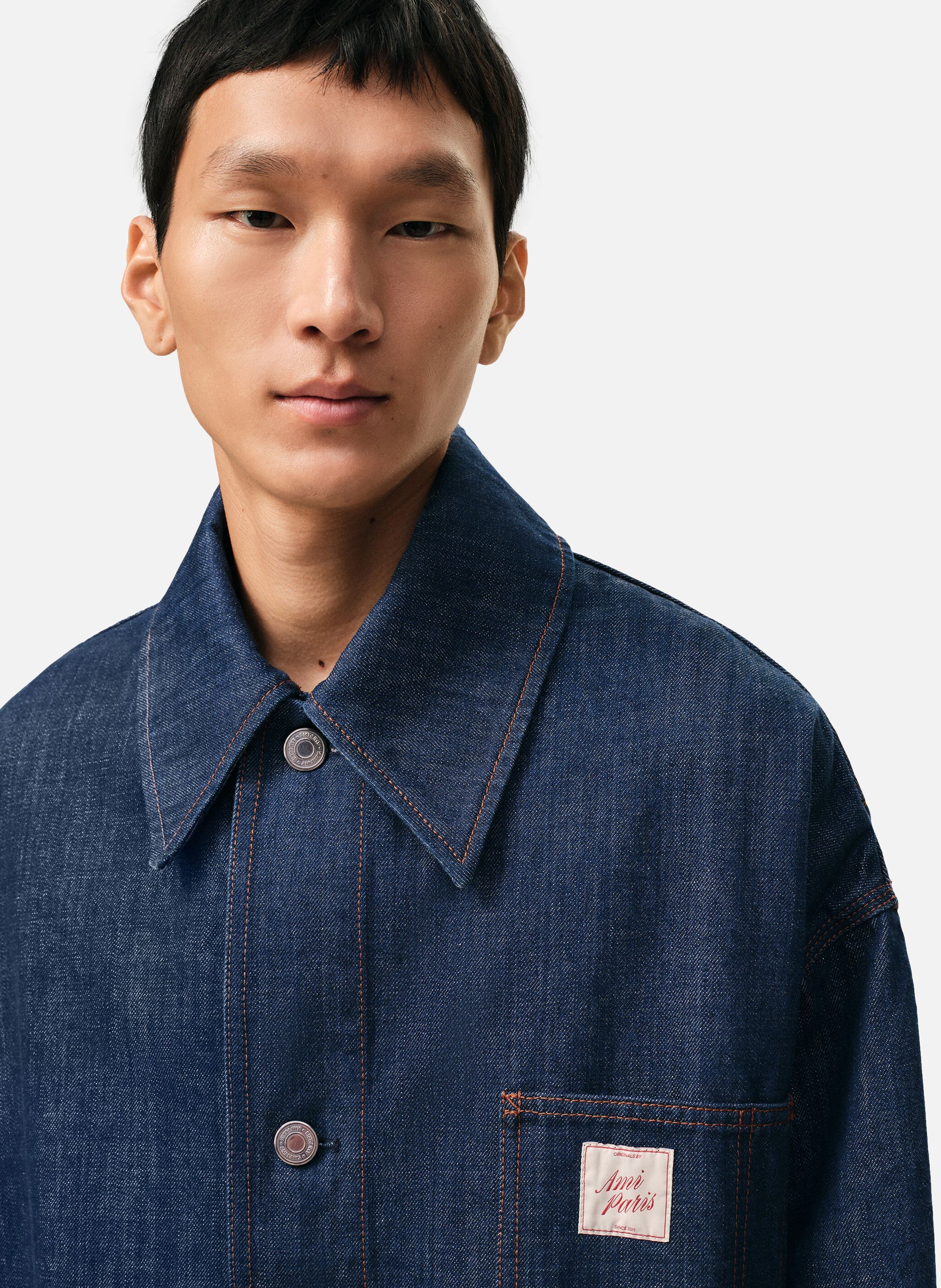 Veste worker unisexe empiècement heritage ami paris unisexe en coton AMI PARIS Bleu