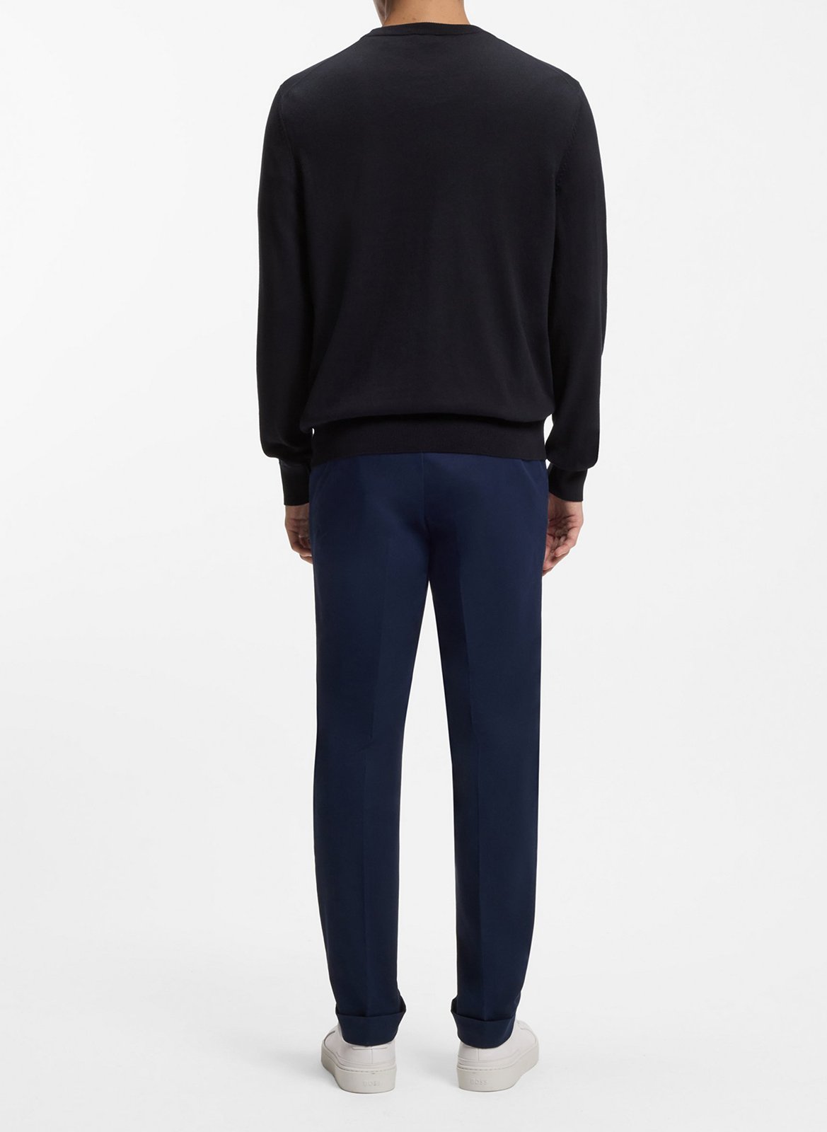 Pull col rond en coton BOSS Bleu